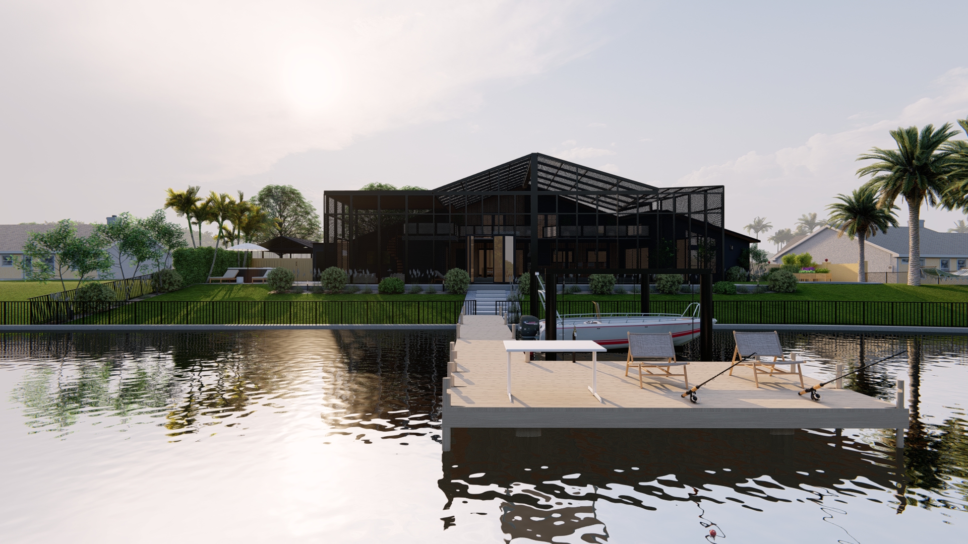 Indoor pool with a lake view-10