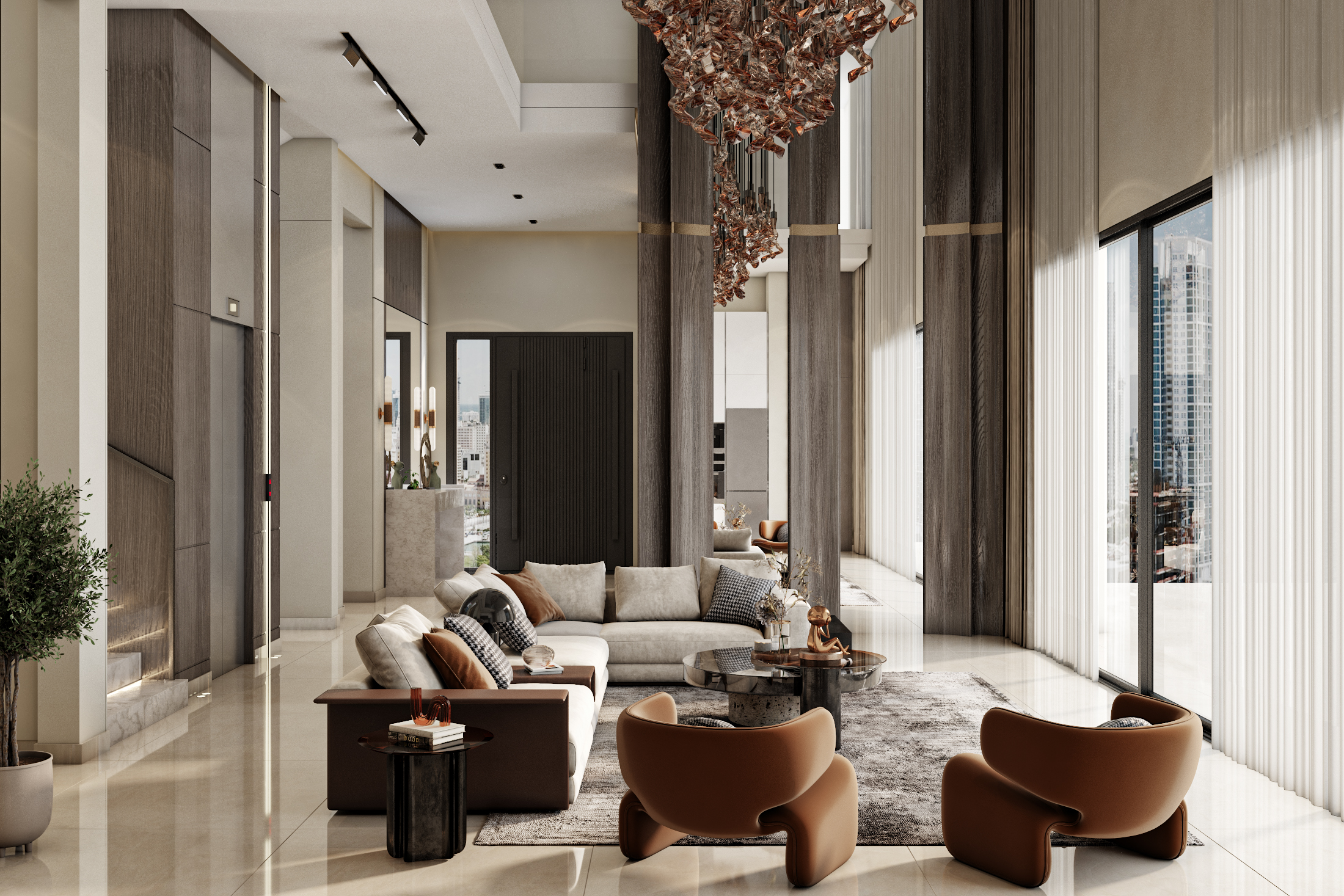 接待区与开放式厨房设计丨沙特阿拉伯丨Valley Concept Designs-5