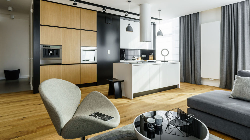 Modern Metalic, Wooden, White Theme Three Bedroom Apartment in Gdynia by Dragon-0