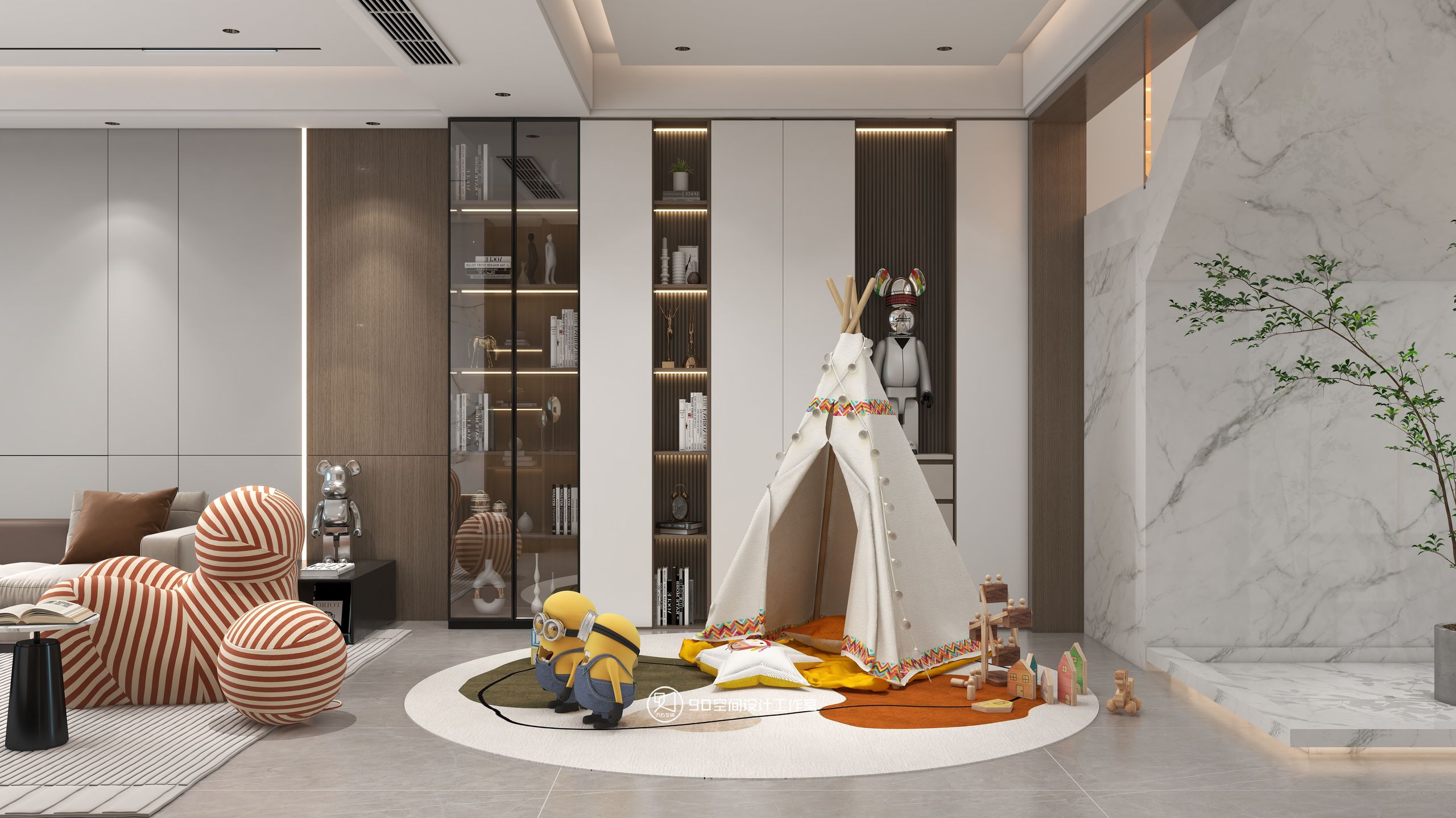 海市蜃楼现代轻奢风格挑高别墅设计丨90 空间设计-7