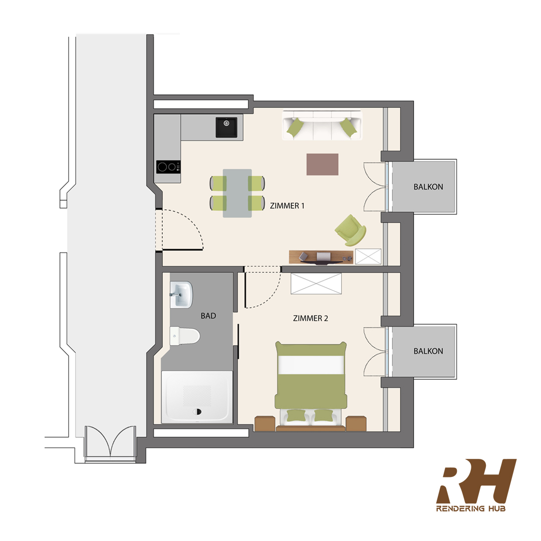 酒店套房 3D 平面图设计-5