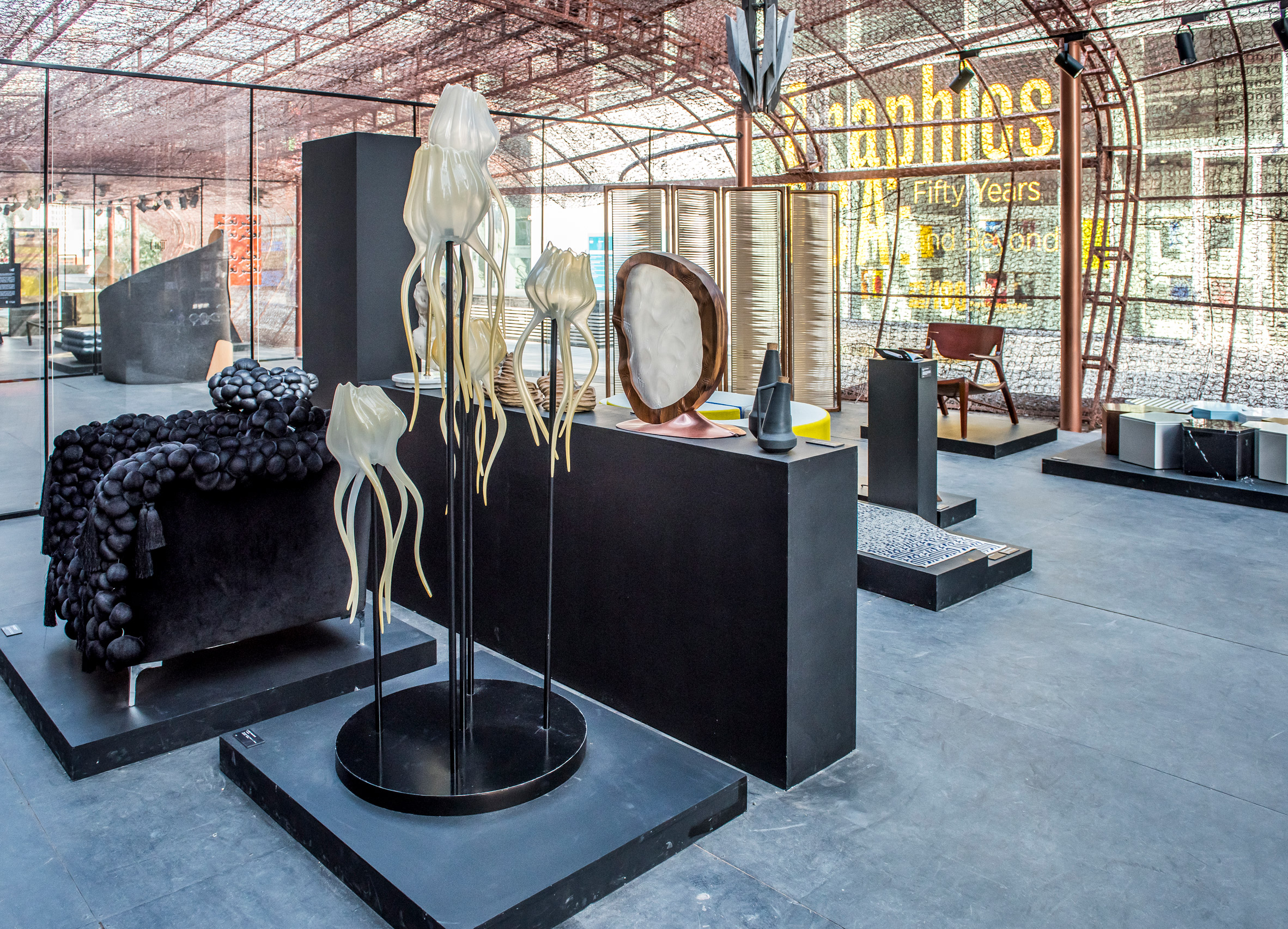 Bulbous copper pavilion built from old bedsprings at Dubai Design Week-12