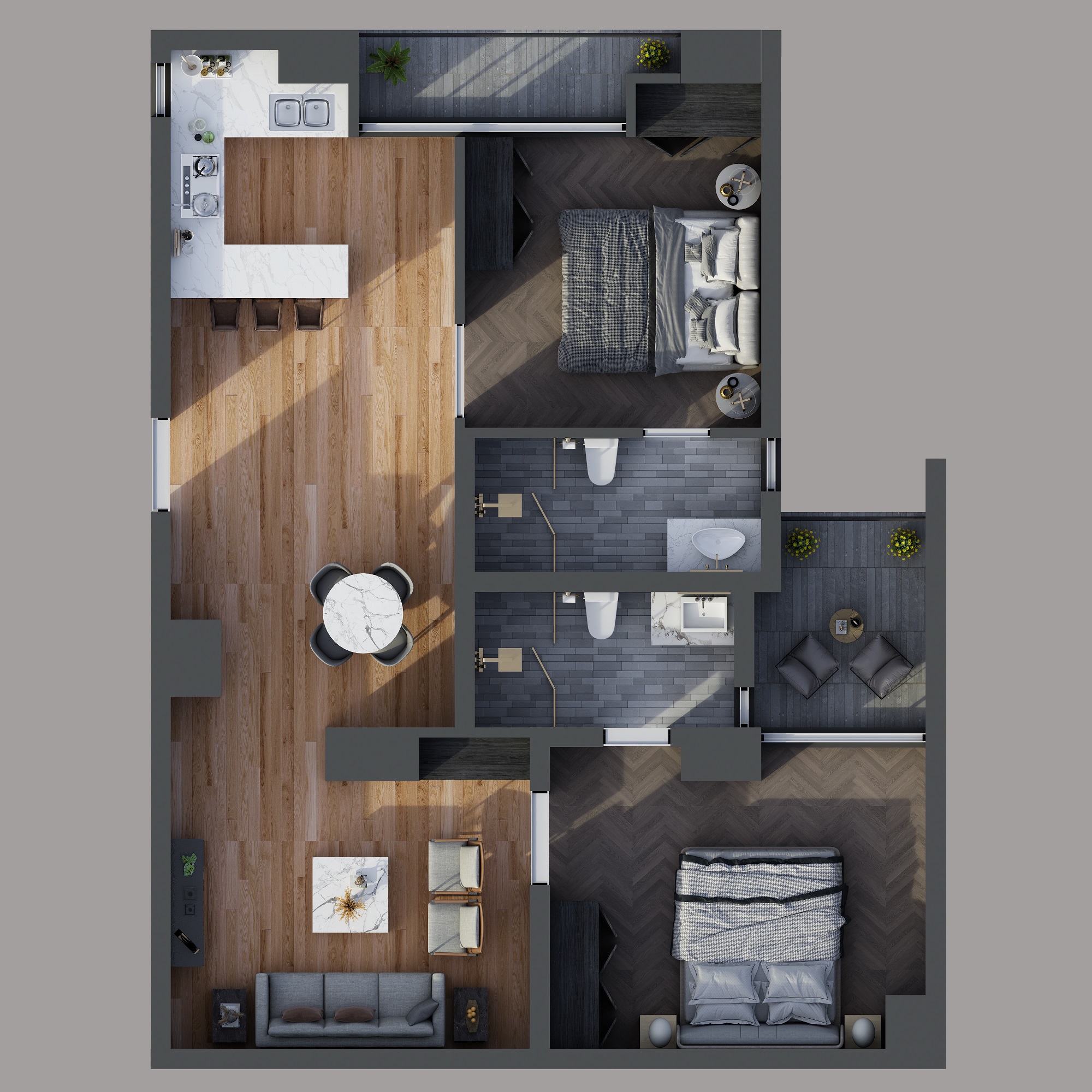 Apartment Floor Plan Renders in 3DS Max-1