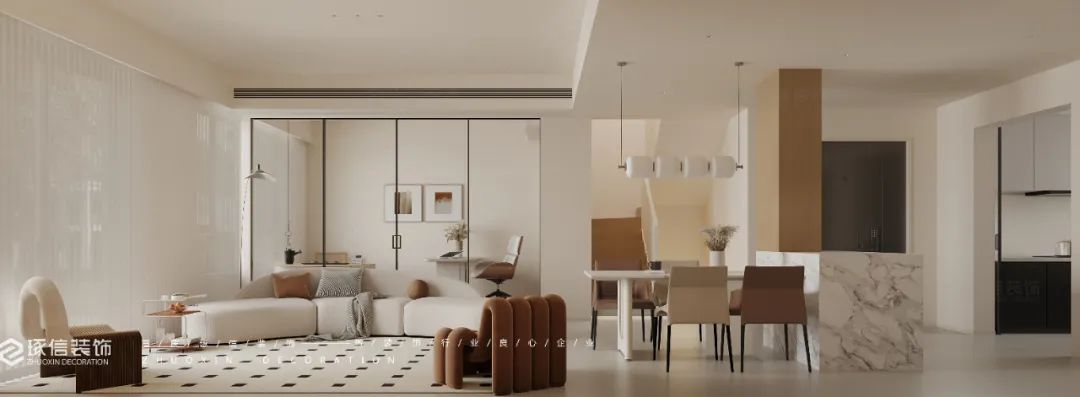 高科江澜 233m² 现代奶油风家居设计丨首席设计李成梅-5