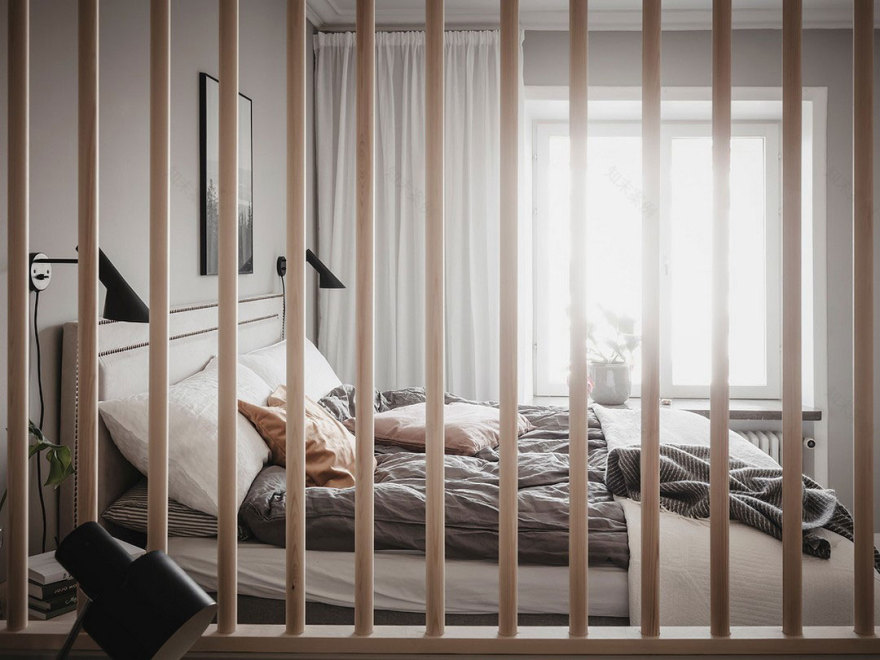 瑞典灰色调公寓,厨房卧室分区设计-28