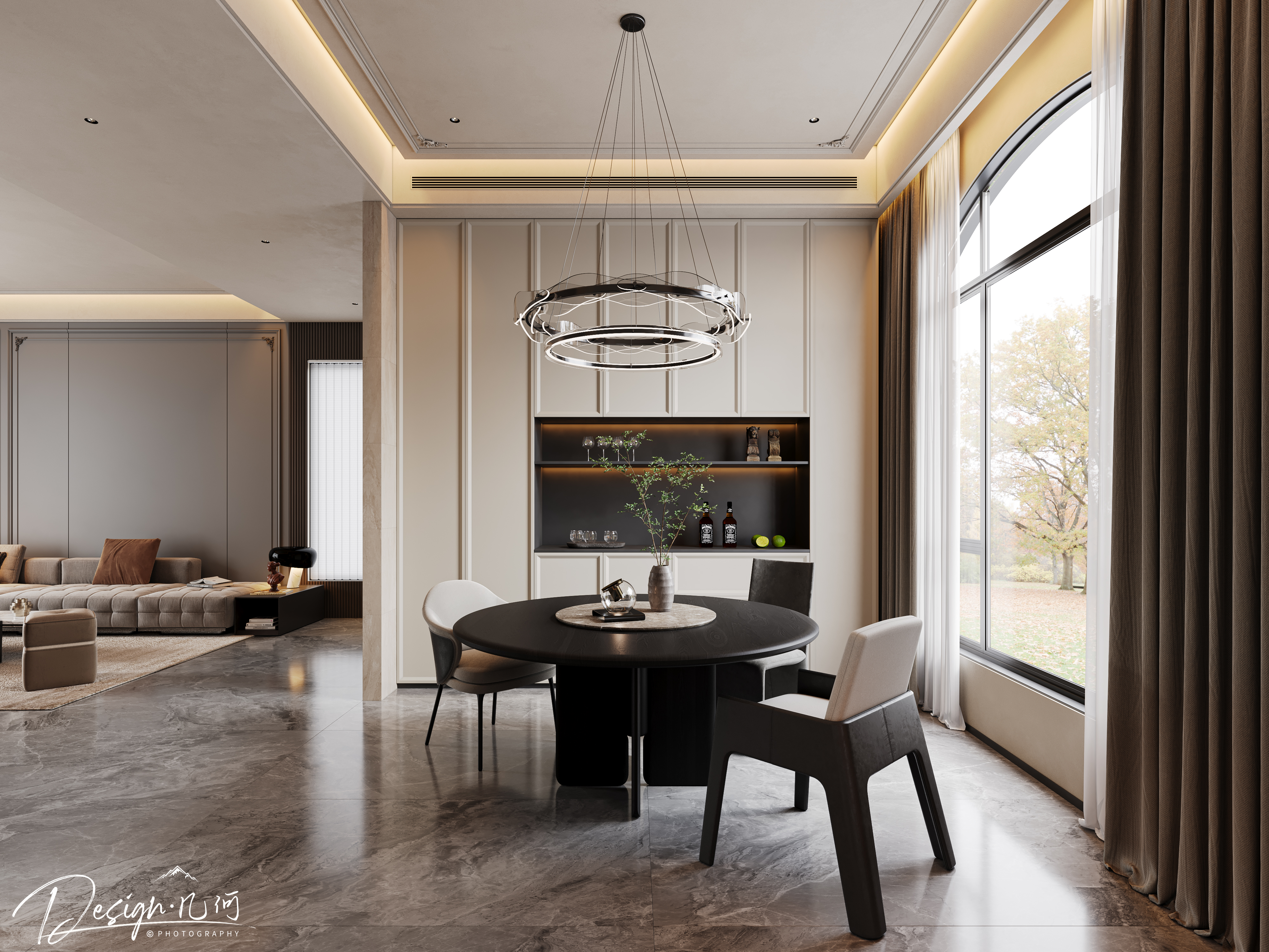 几何空间视觉表现 | 琥珀山庄法式客餐厅-4