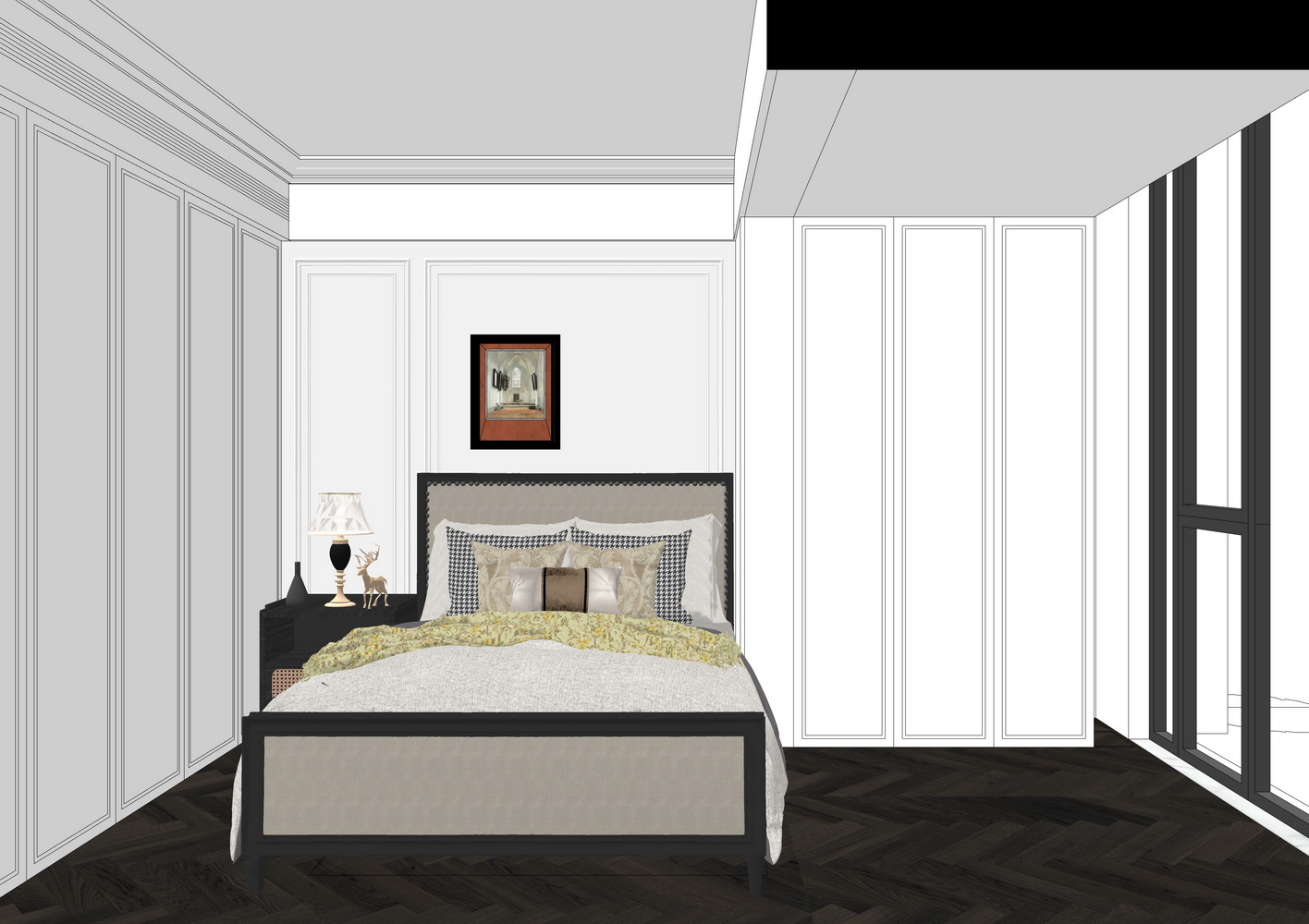 现代中古风别墅私宅1F空间SU模型-0