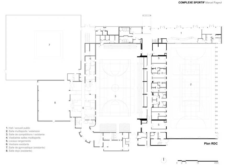 运动员马塞尔·帕尼奥尔综合体

注：不太明确这里Comple·e是不是拼写有误，如果是Complexe ，在体育等语境里常可理解为综合体（建筑群等场地概念） 丨Studio Gardoni-9