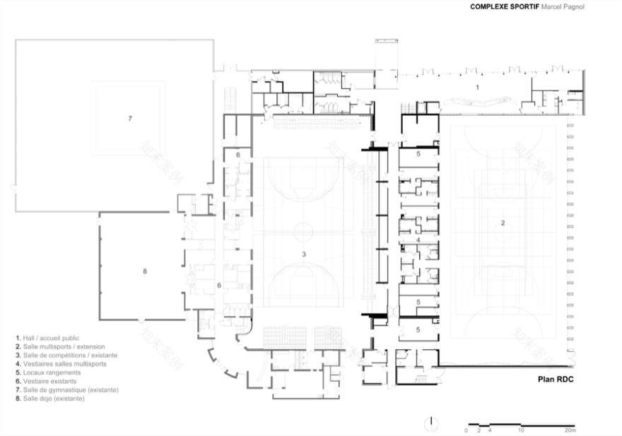 运动员马塞尔·帕尼奥尔综合体
注:不太明确这里Comple·e是不是拼写有误,如果是Complexe ,在体育等语境里常可理解为综合体(建筑群等场地概念) 丨Studio Gardoni-9