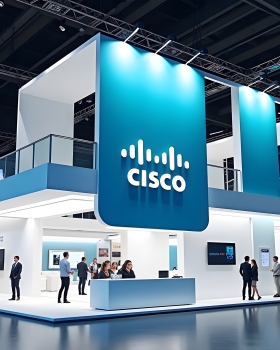 Cisco MWC booth design. Flux AI simulation generation.
