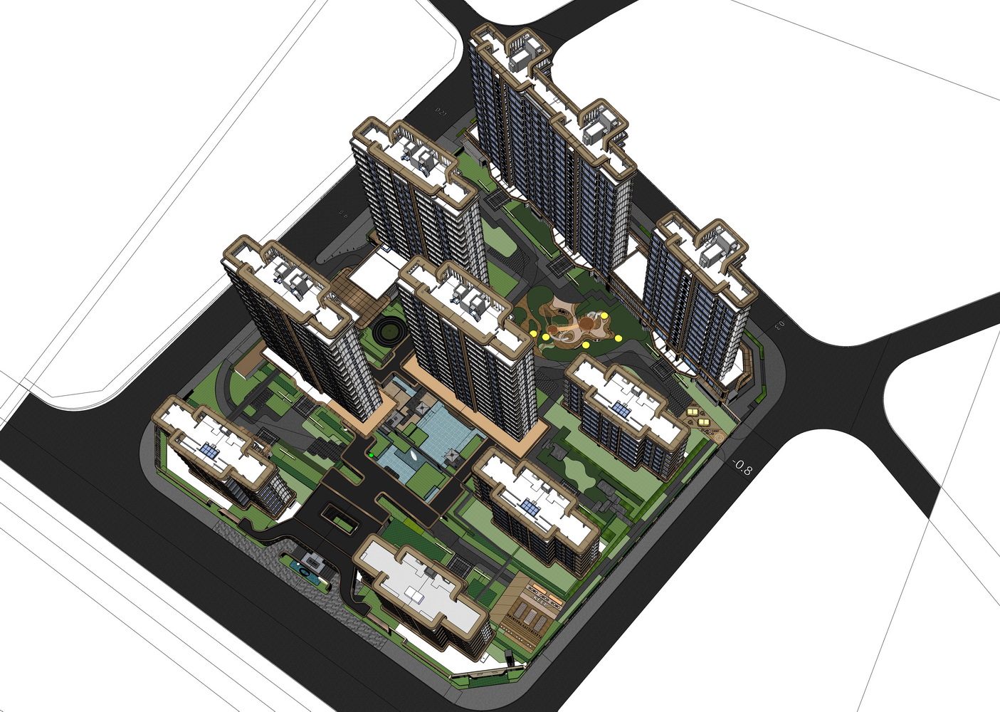 成都越秀天悦芸萃二期大区景观SU模型-7