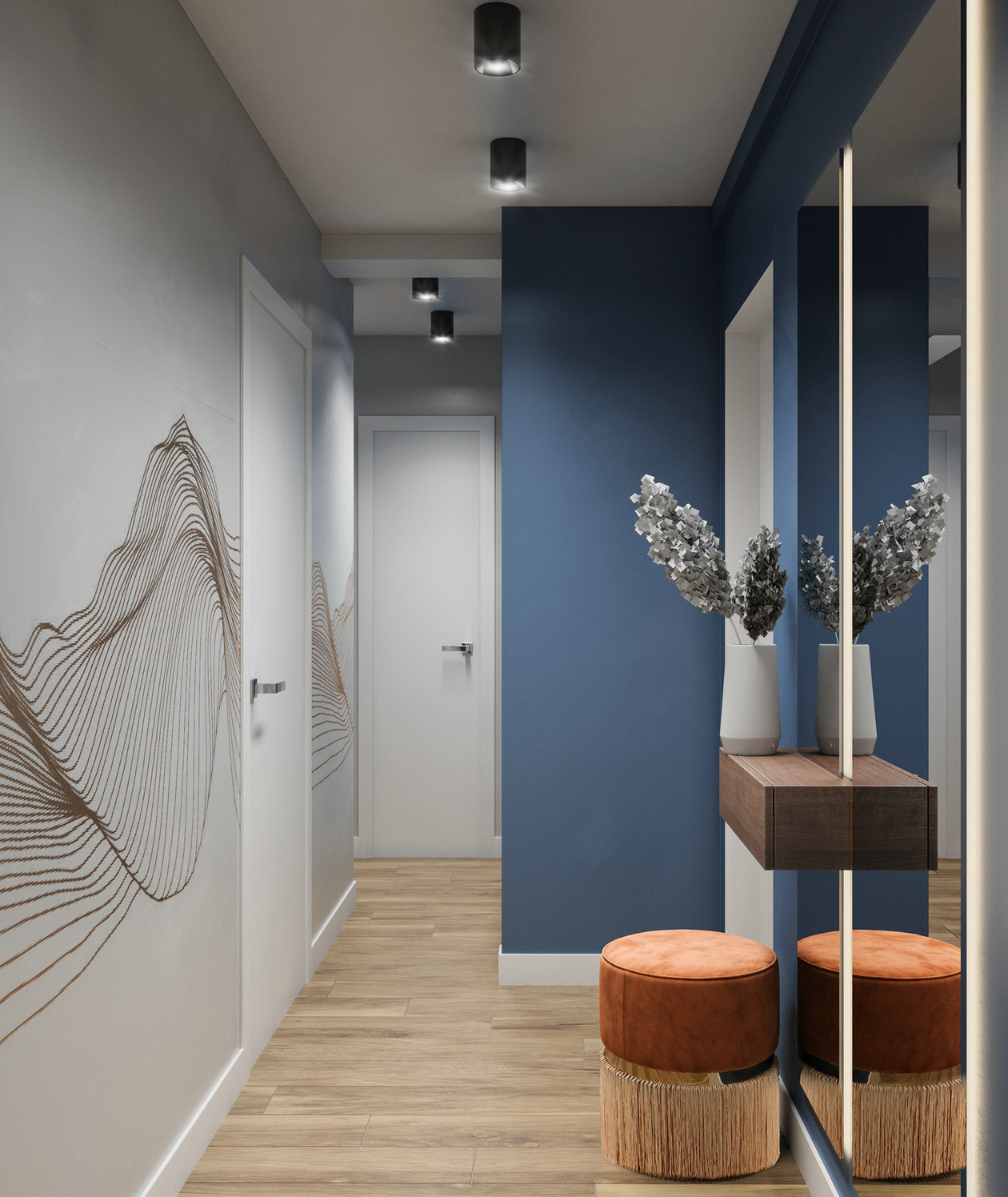 原木与蓝色打造的小空间公寓-1