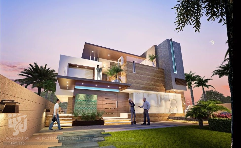 印度 HS3D 可视化平房夜景渲染-11