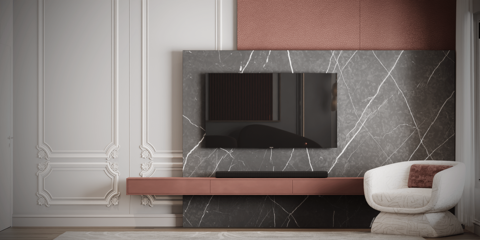 Neo Classic Bedroom | White & Burgundy Elegance-11