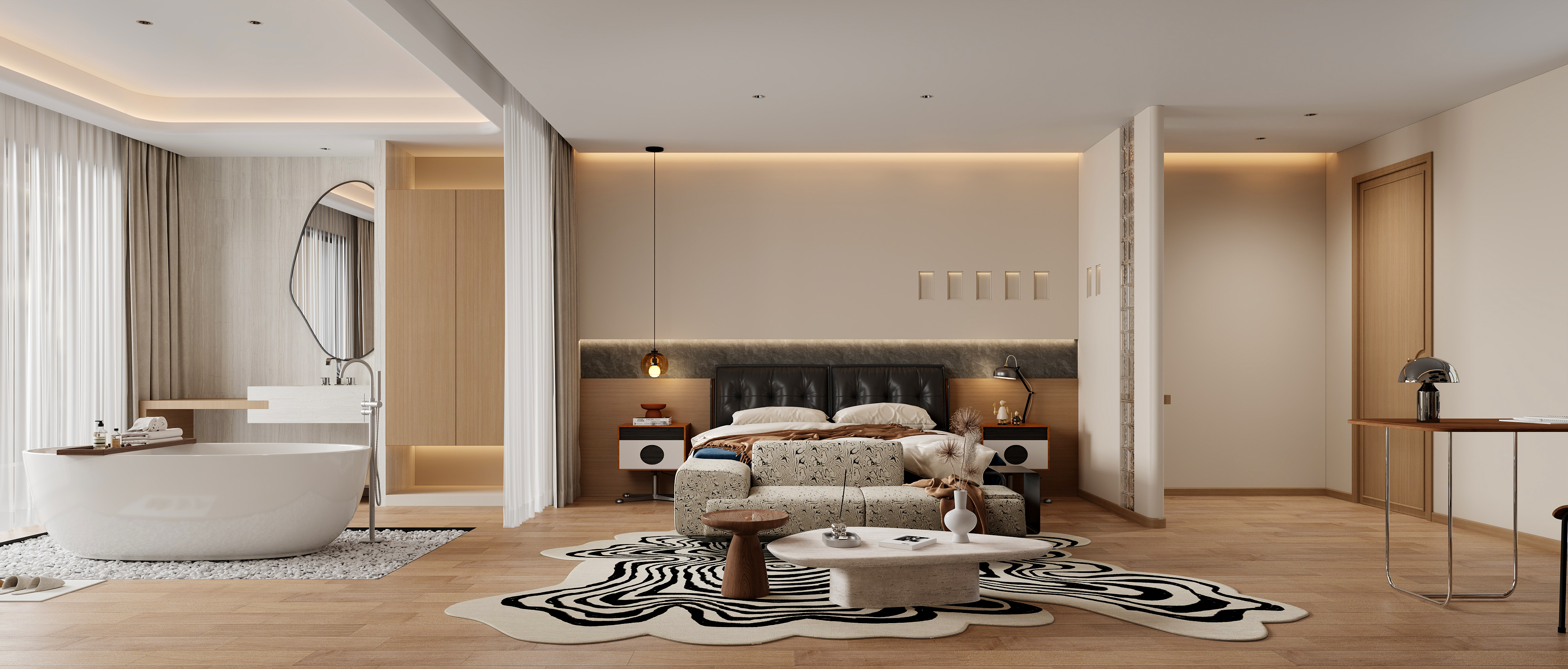 复古风别墅客餐厅效果图表现-5