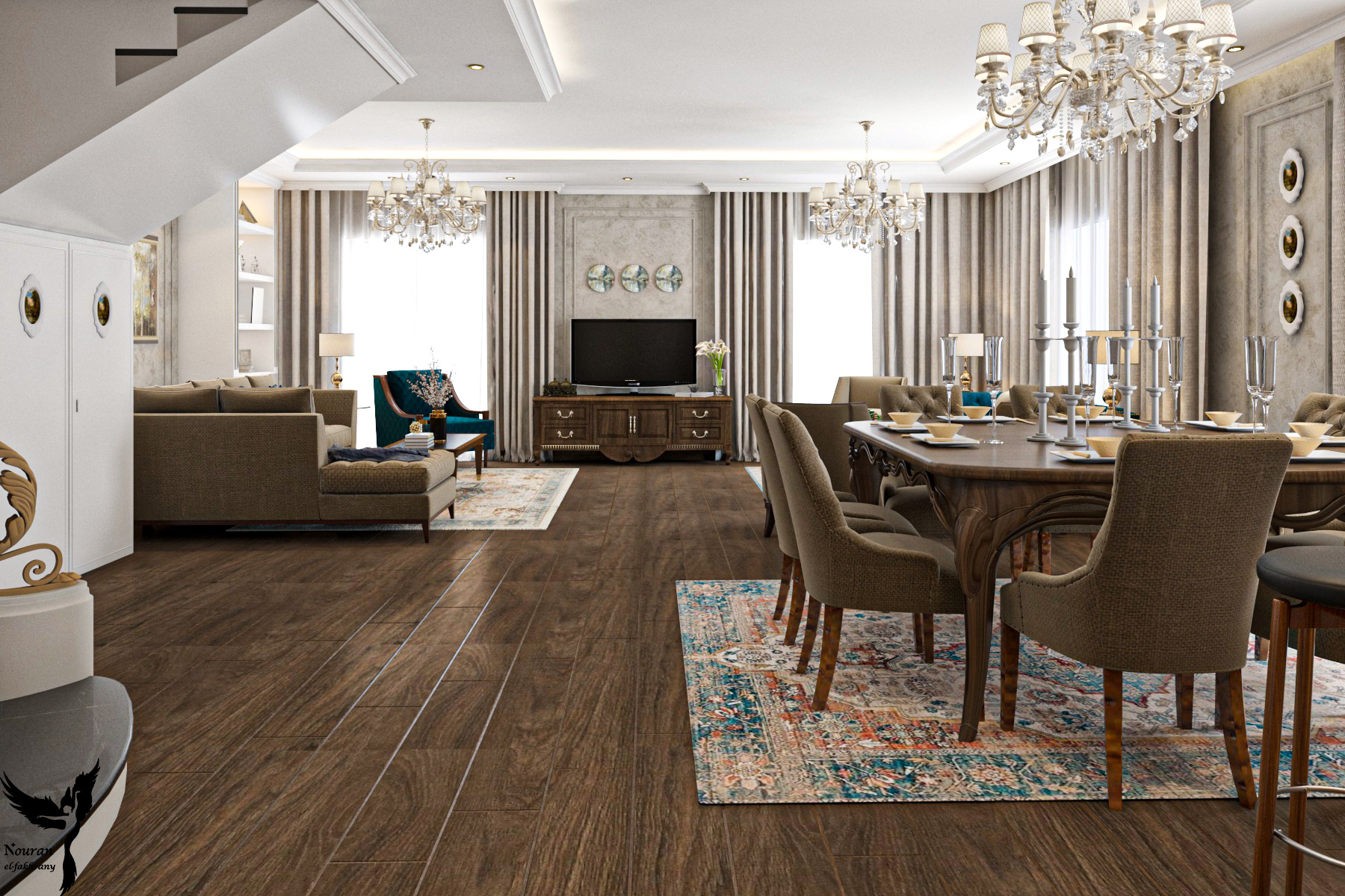 Kitchen and living room in a villa in Mountain View-3