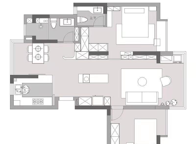 灰色绿调的通透空间 · 小三室变大二室的惊艳改造-2
