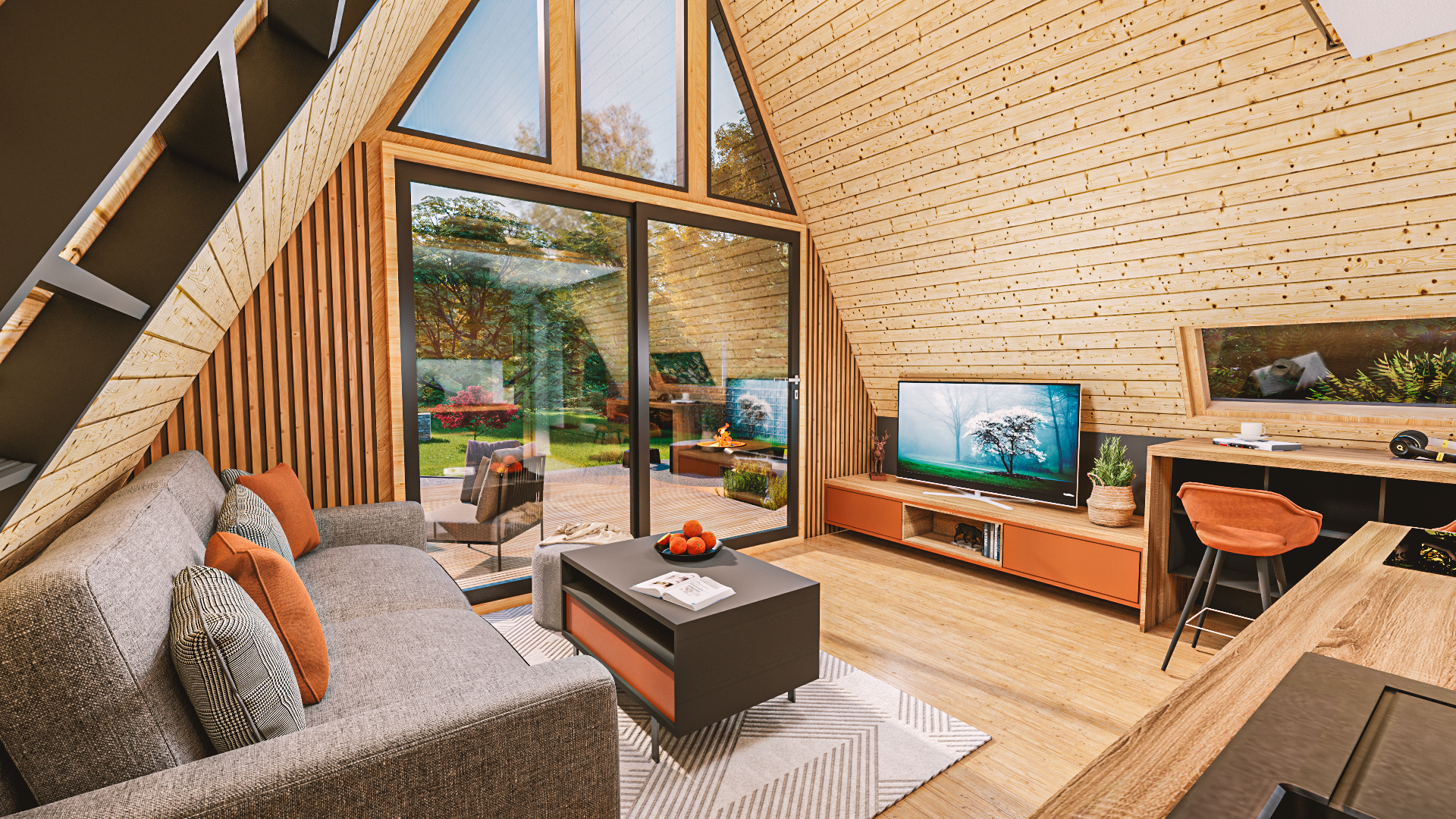 A-Frame Alexa 30m2 , basic plans, 3D model.-8