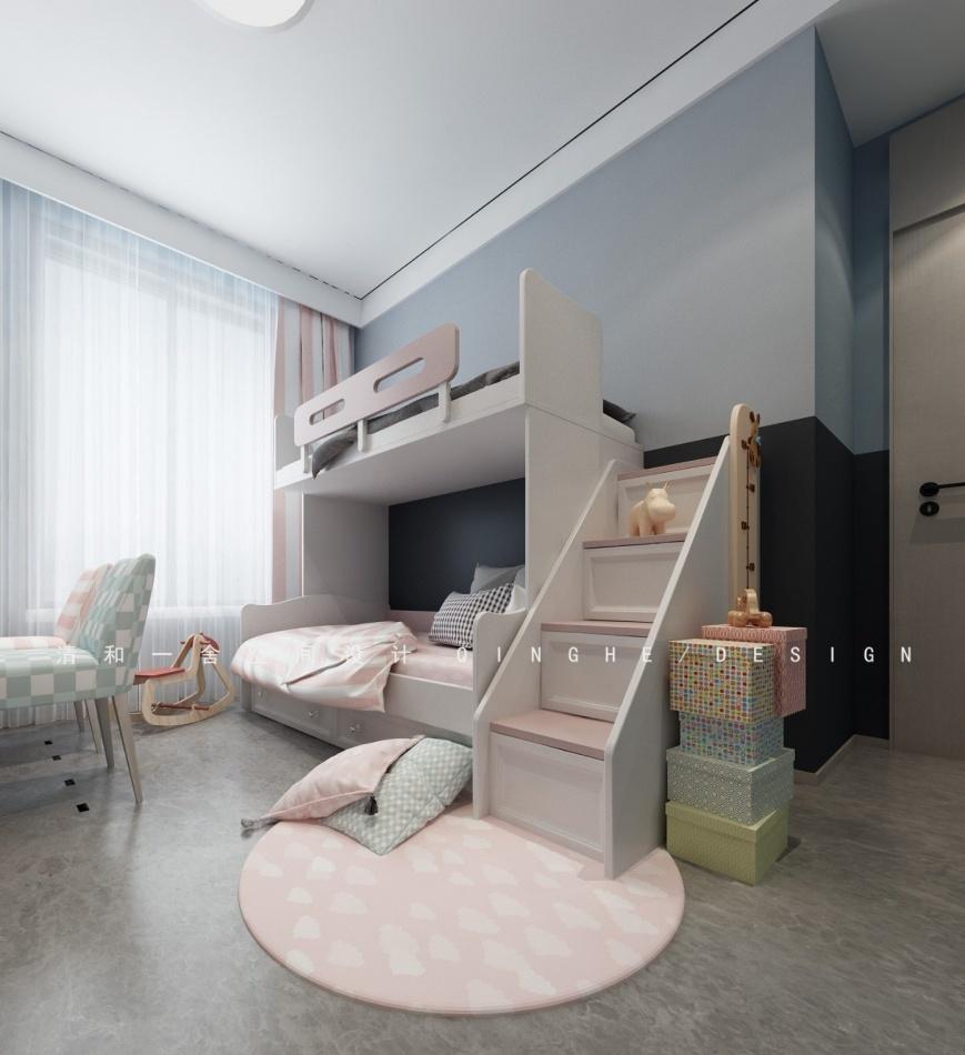 玄关收纳柜、木质背景墙、色彩分区,儿童房活泼清新-13