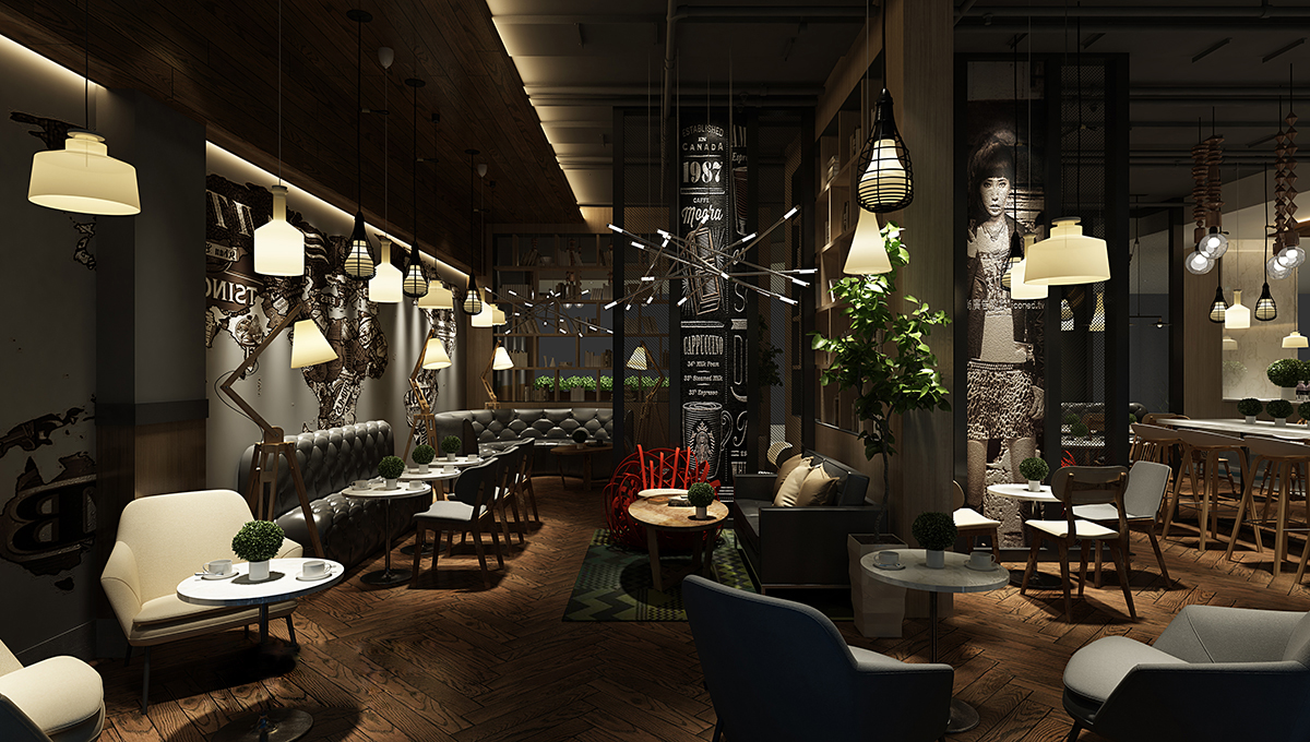 餐厅设计效果图中餐厅餐厅包间包房小吃店面馆工业主题餐厅-26