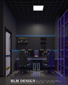 现代工装网吧效果图案例