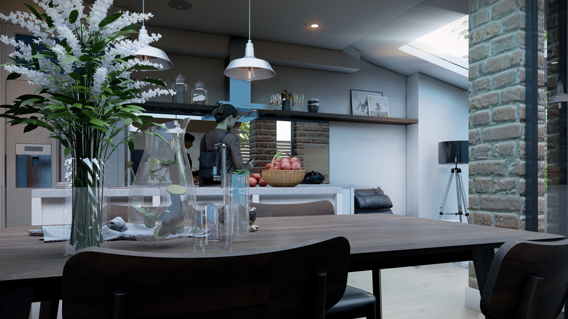 تصميم داخلي لمطبخ مع باكيارد لفيللا بالسعودية-2