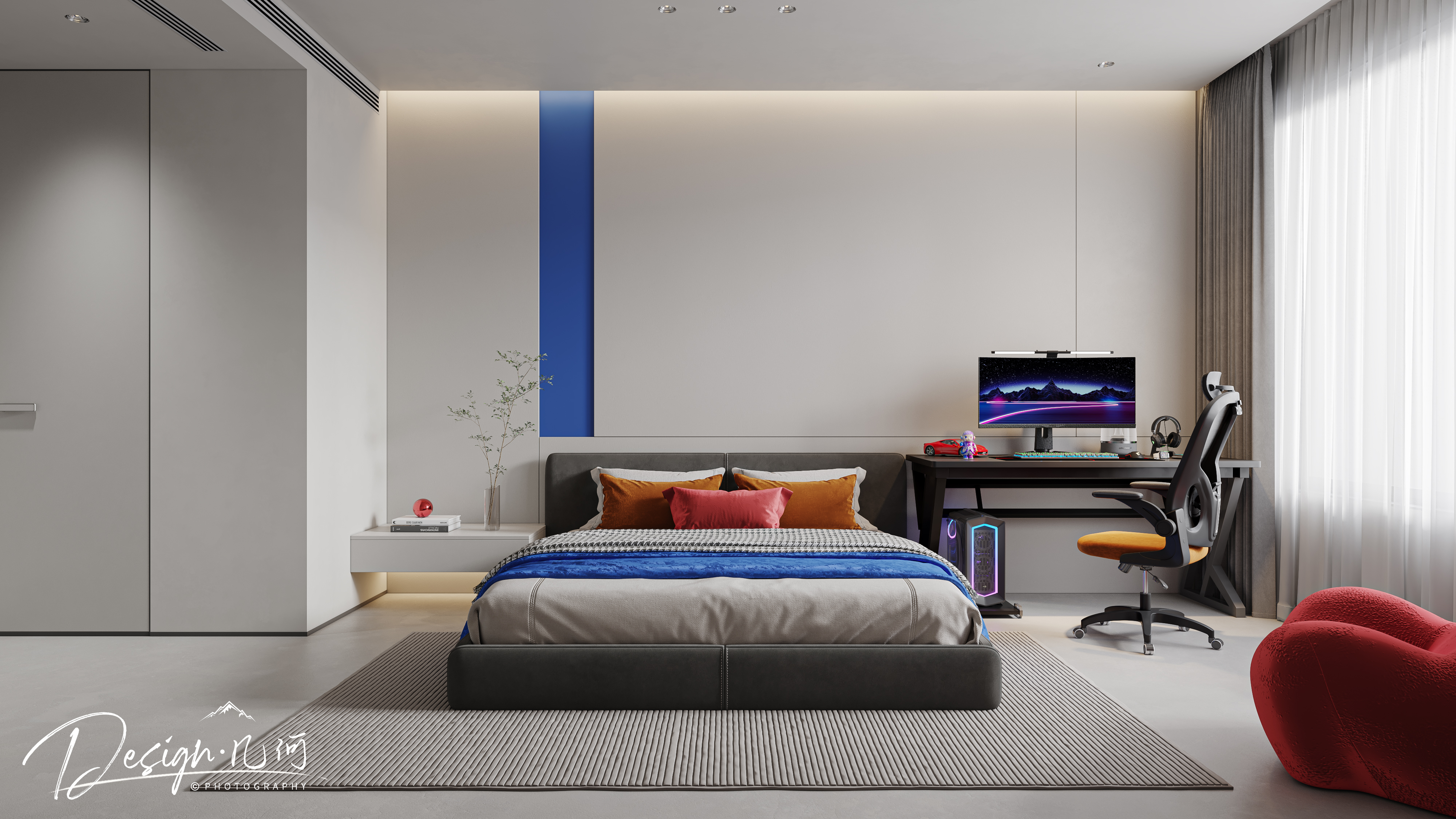 几何空间视觉表现 | 国悦府现代蒙德里安色系客餐厅-6