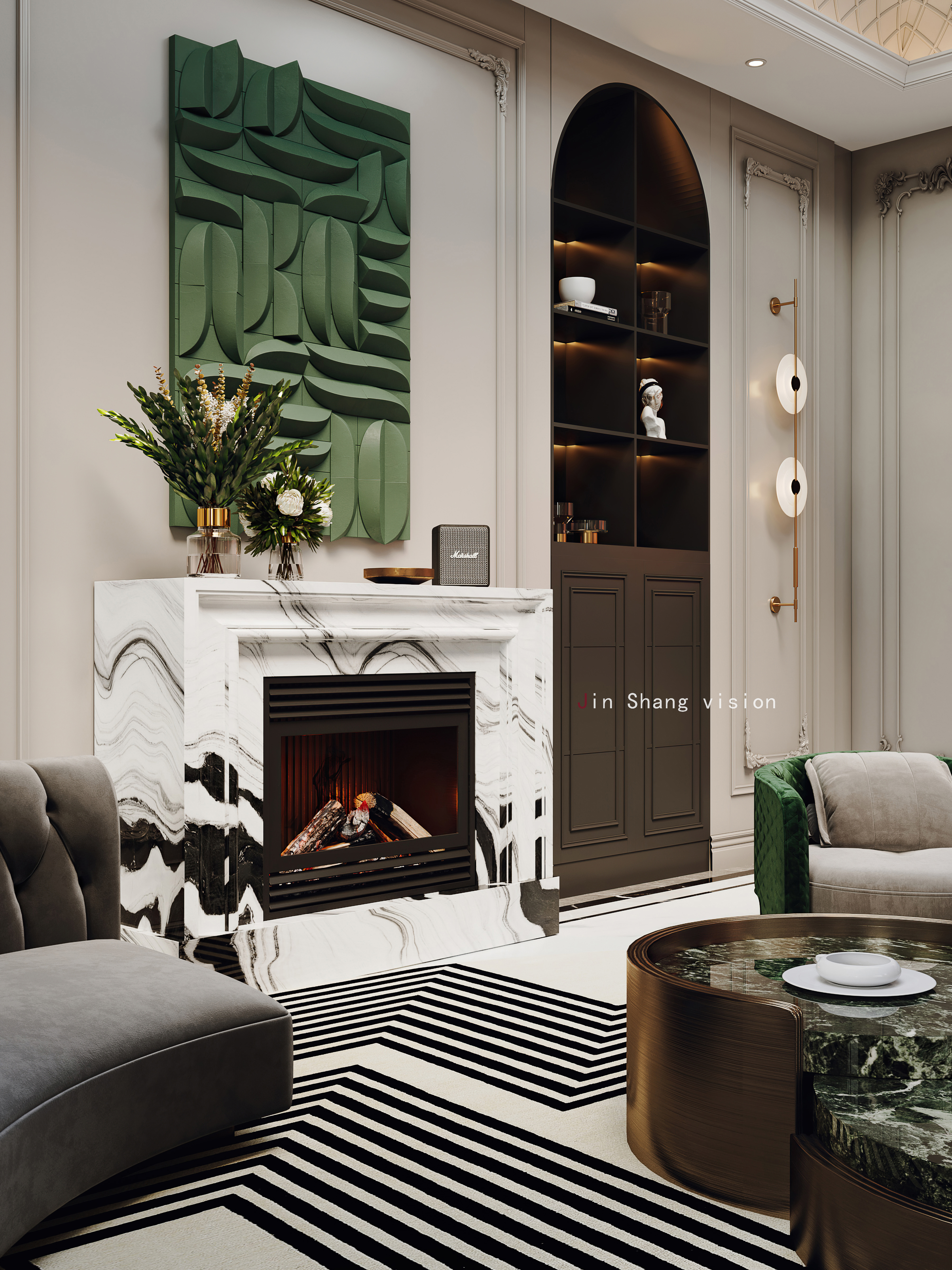 轻奢法式复古客餐厅设计-3