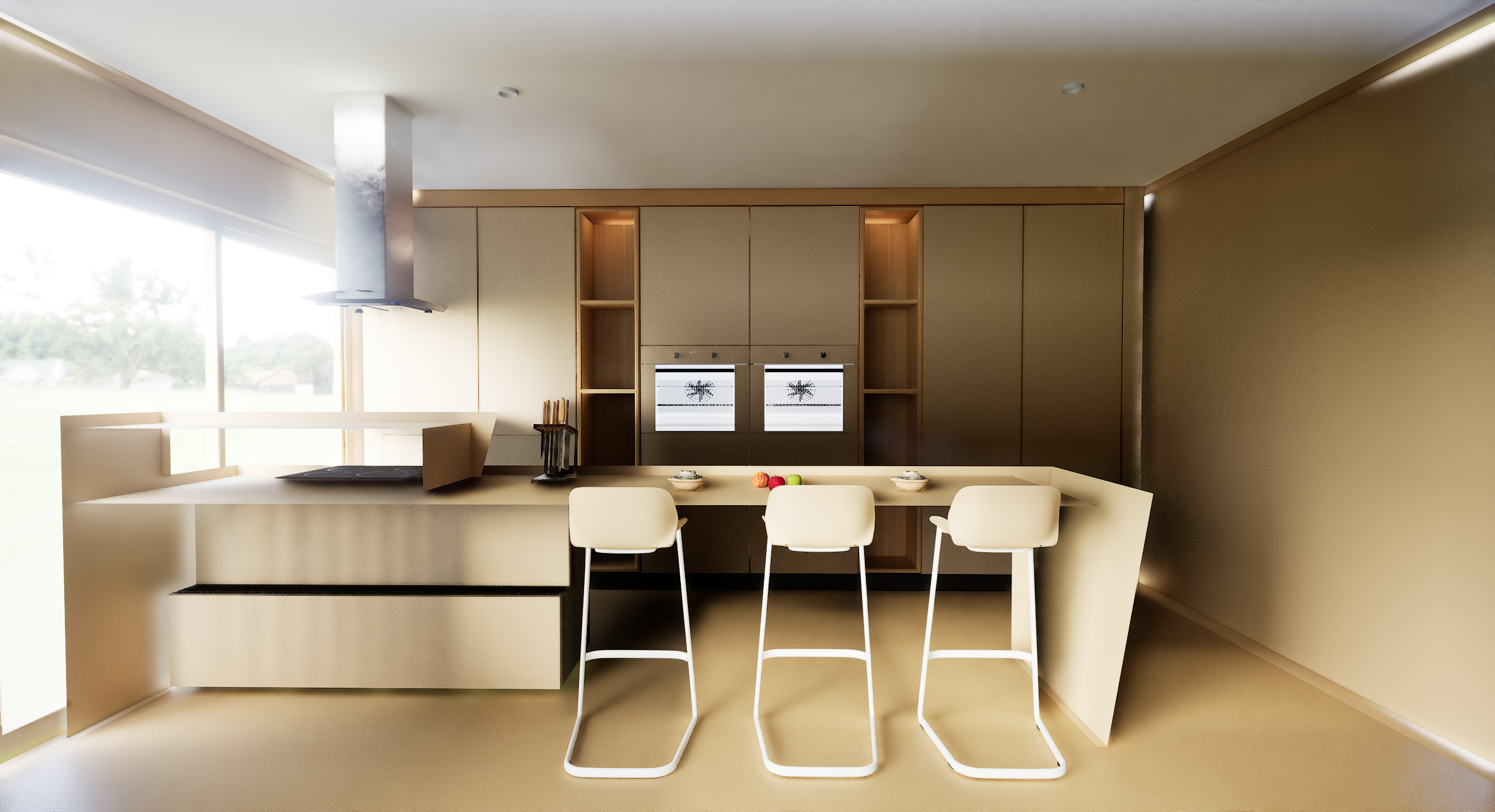 Minimalist beige Kitchen and lounge Design project Done-5