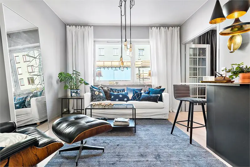 蓝色调的瑞典风格小户型设计-2