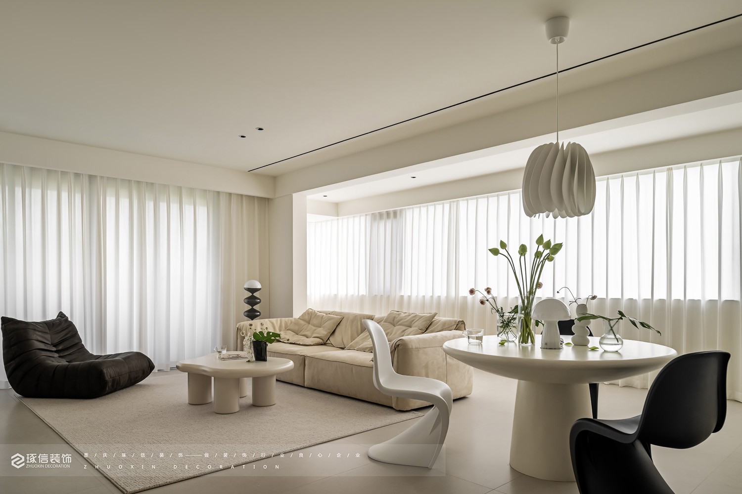 150 平奶油风改善型住房设计丨琢信装饰-0