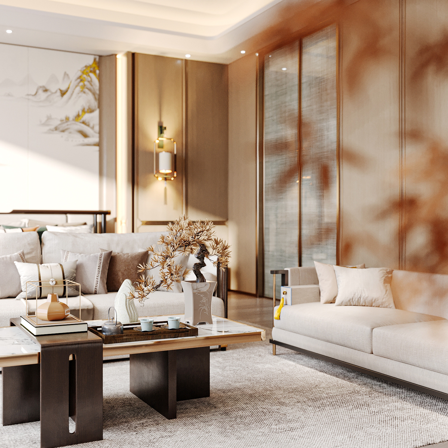 渲染作品分享｜现代新中式套房-3