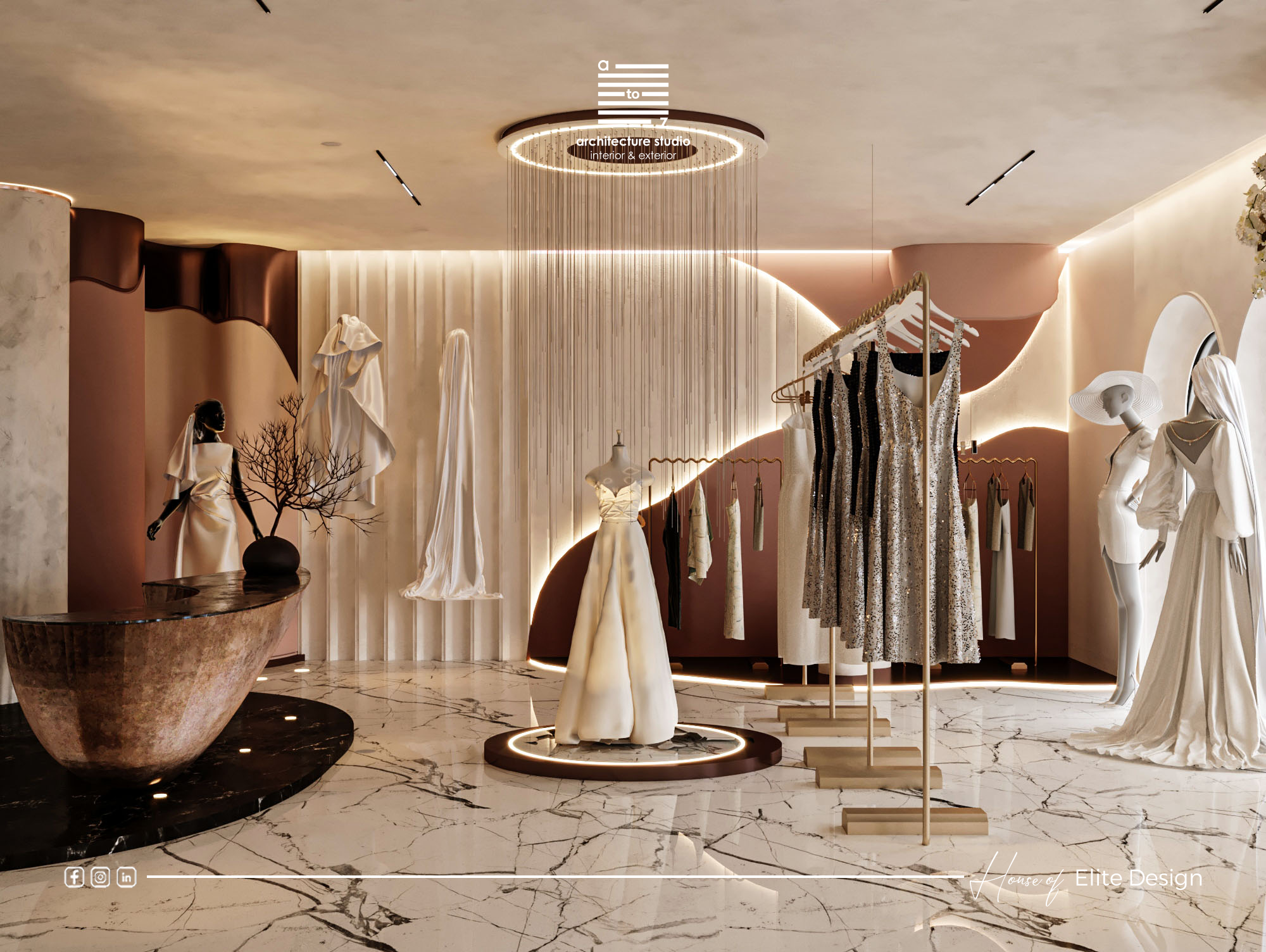 bridal 意为新娘的；婚礼的，atelier 意为工作室；画室；制作室，所以Bridal Atelier可译为婚纱礼服工作室  丨埃及丨A2Z Architects™-10