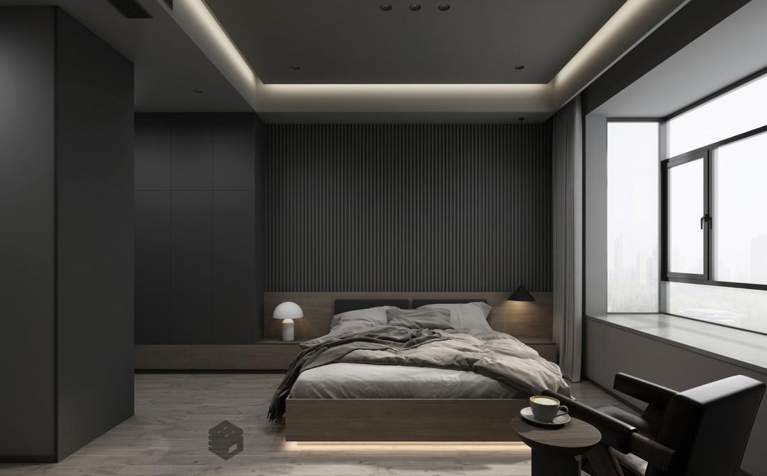 黑色空间现代极简设计 | 石皮与黑色栅格的完美融合-11