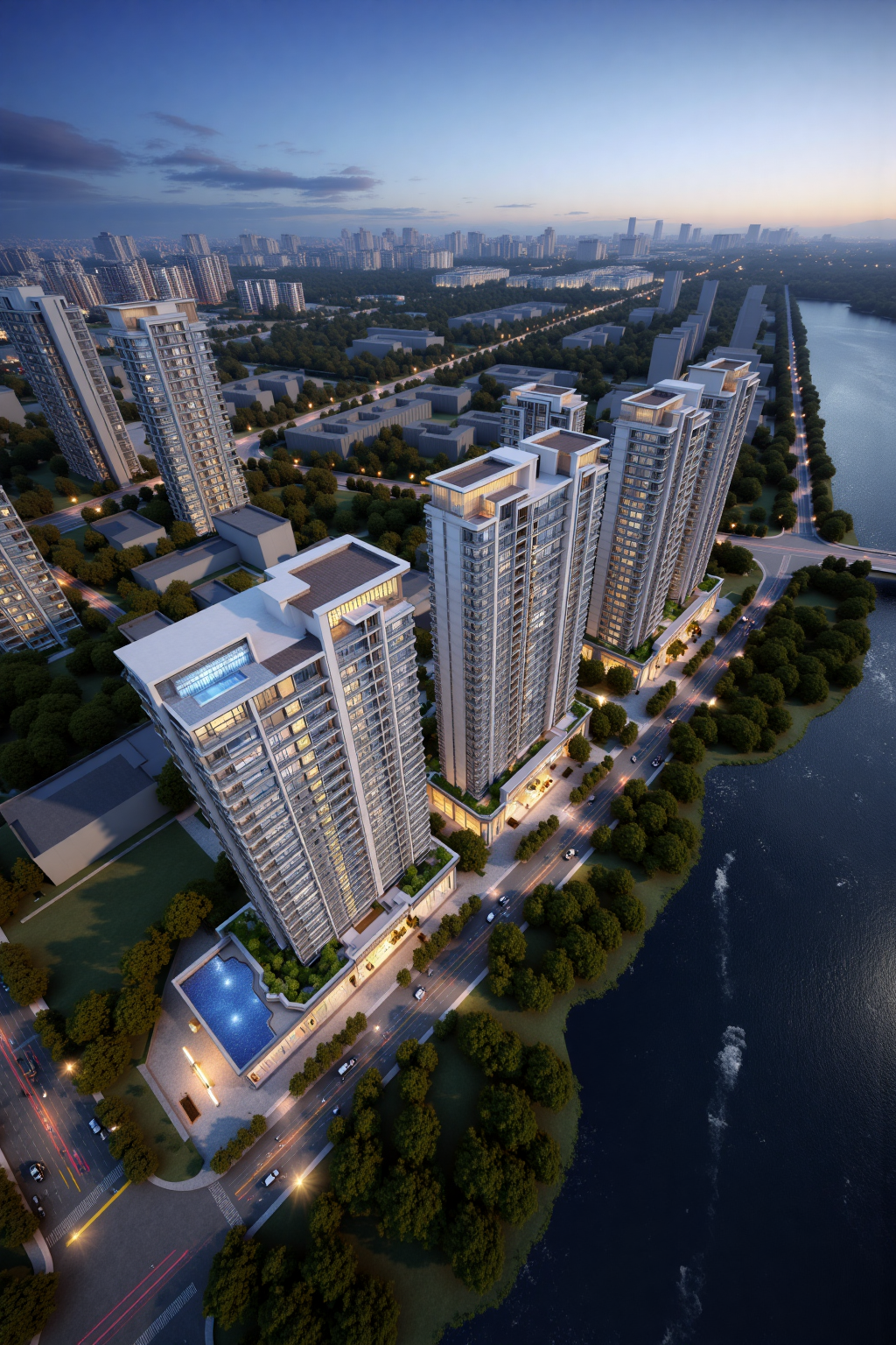 AI创意设计138-滨江住宅鸟瞰-2