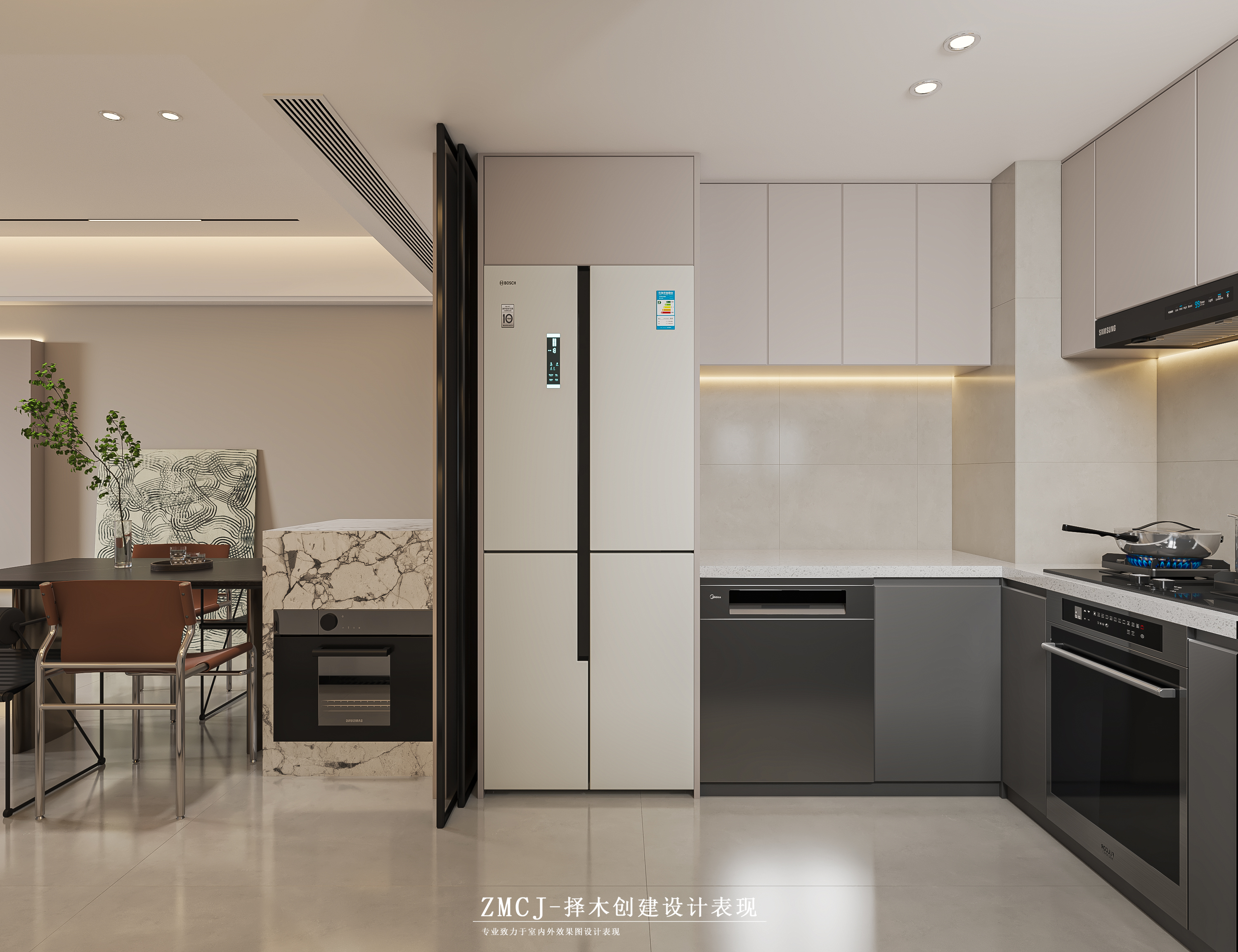 现代客餐厅厨房—择木创建新晨效果图-5