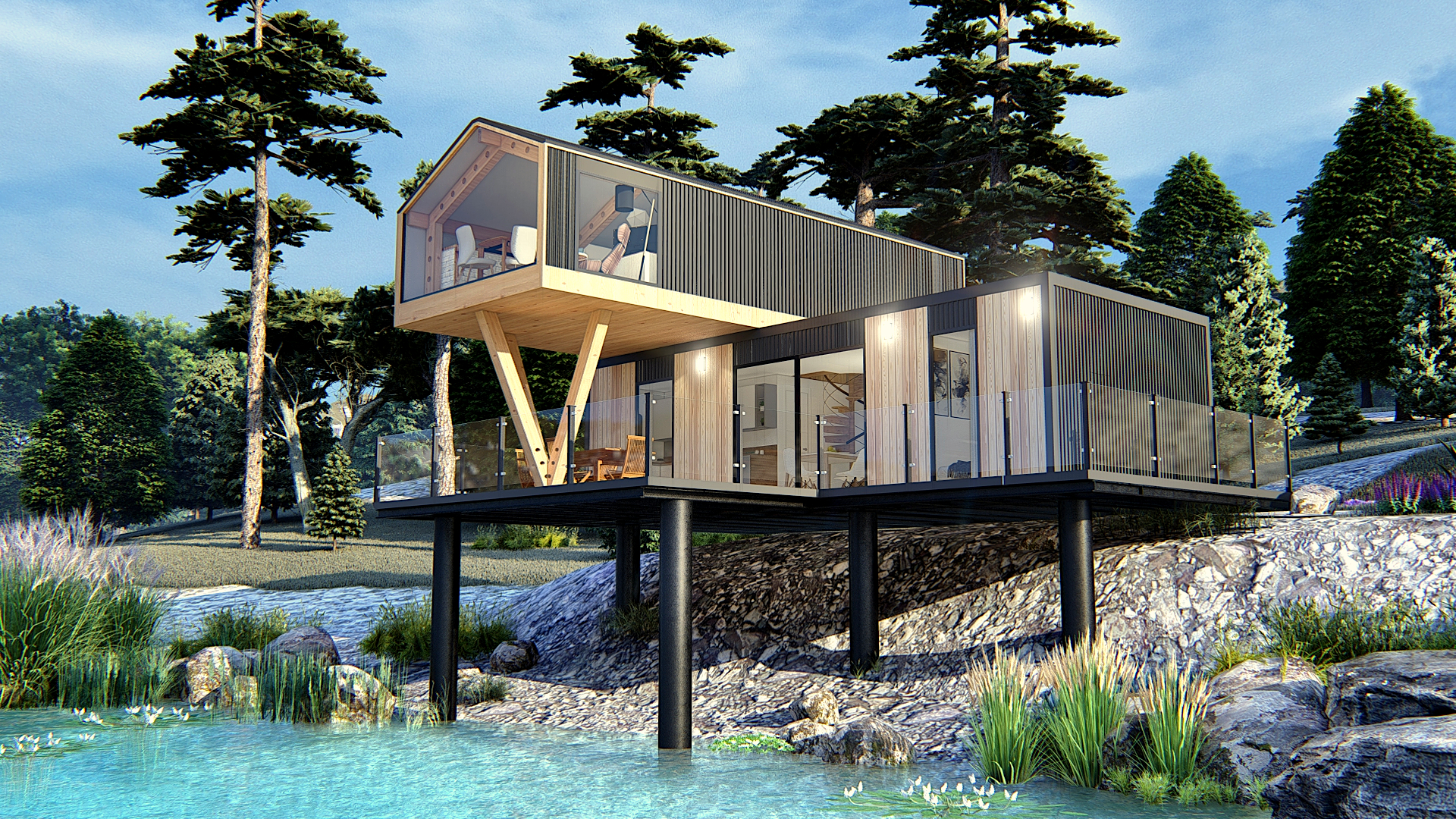 Combo K2 现代 2 层集装箱房-15