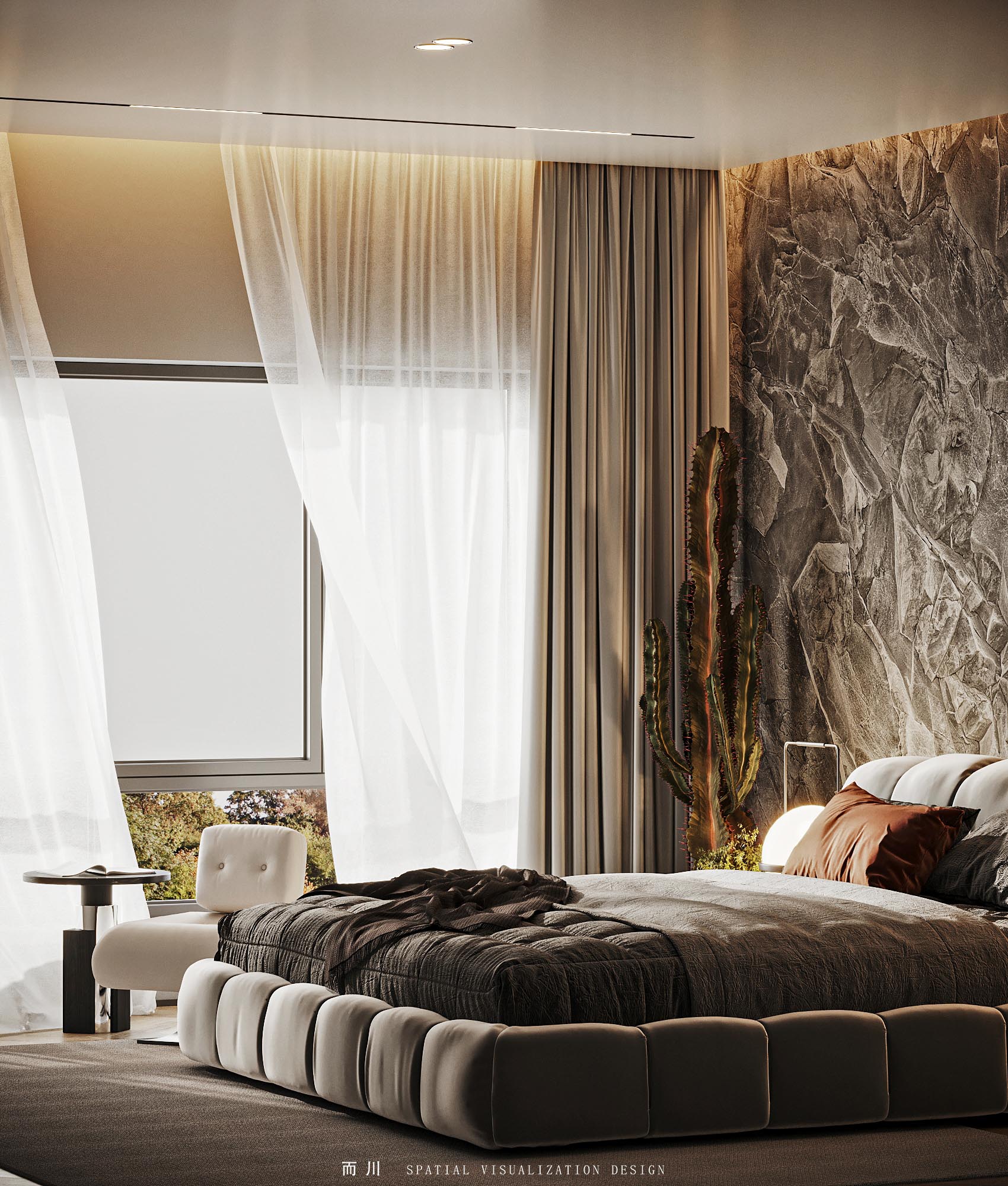 现代意式榻榻米卧室设计丨而川空间可视化工作室-16
