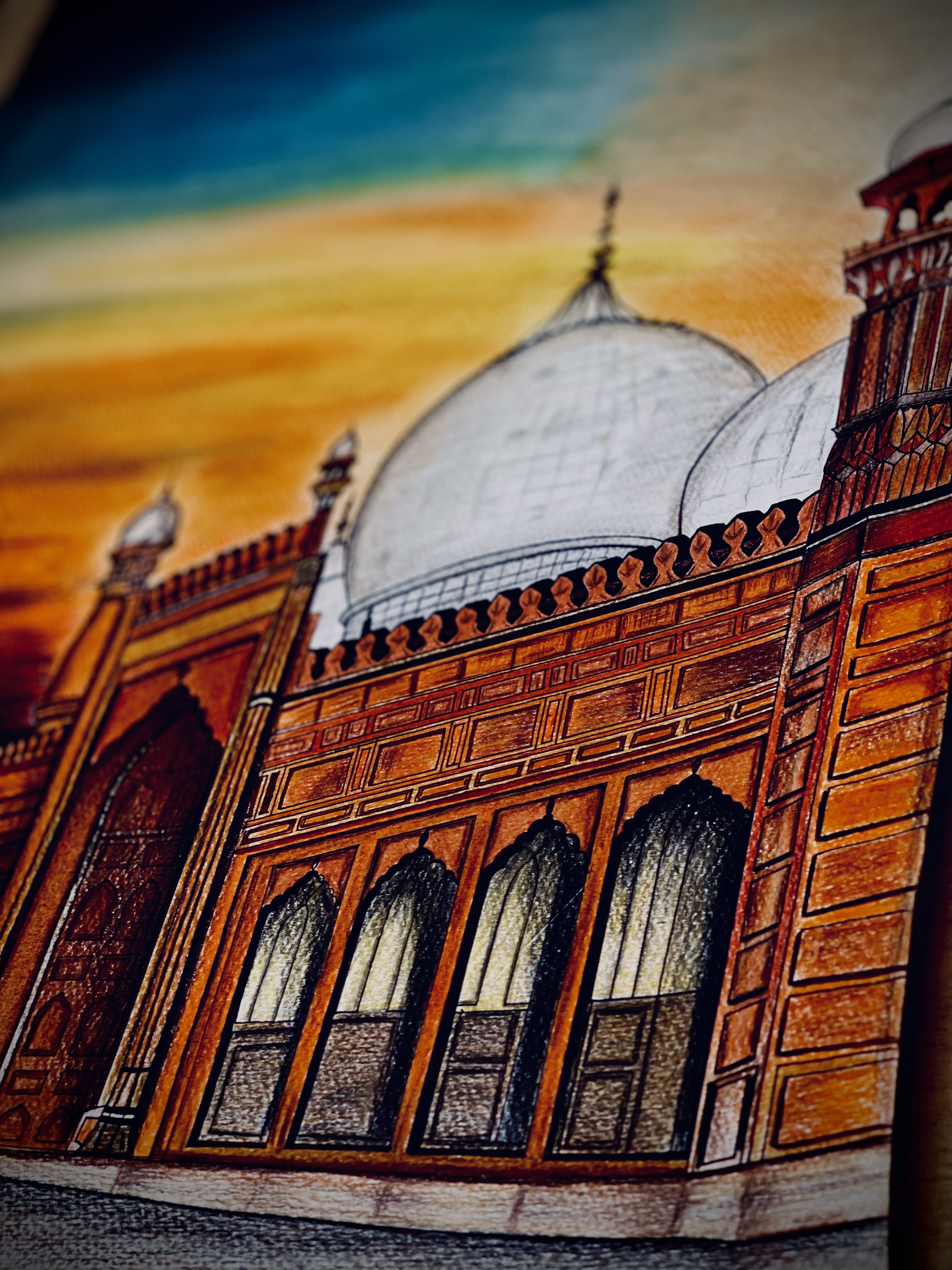 Badshadi Mosque Pencil Colour Art-2