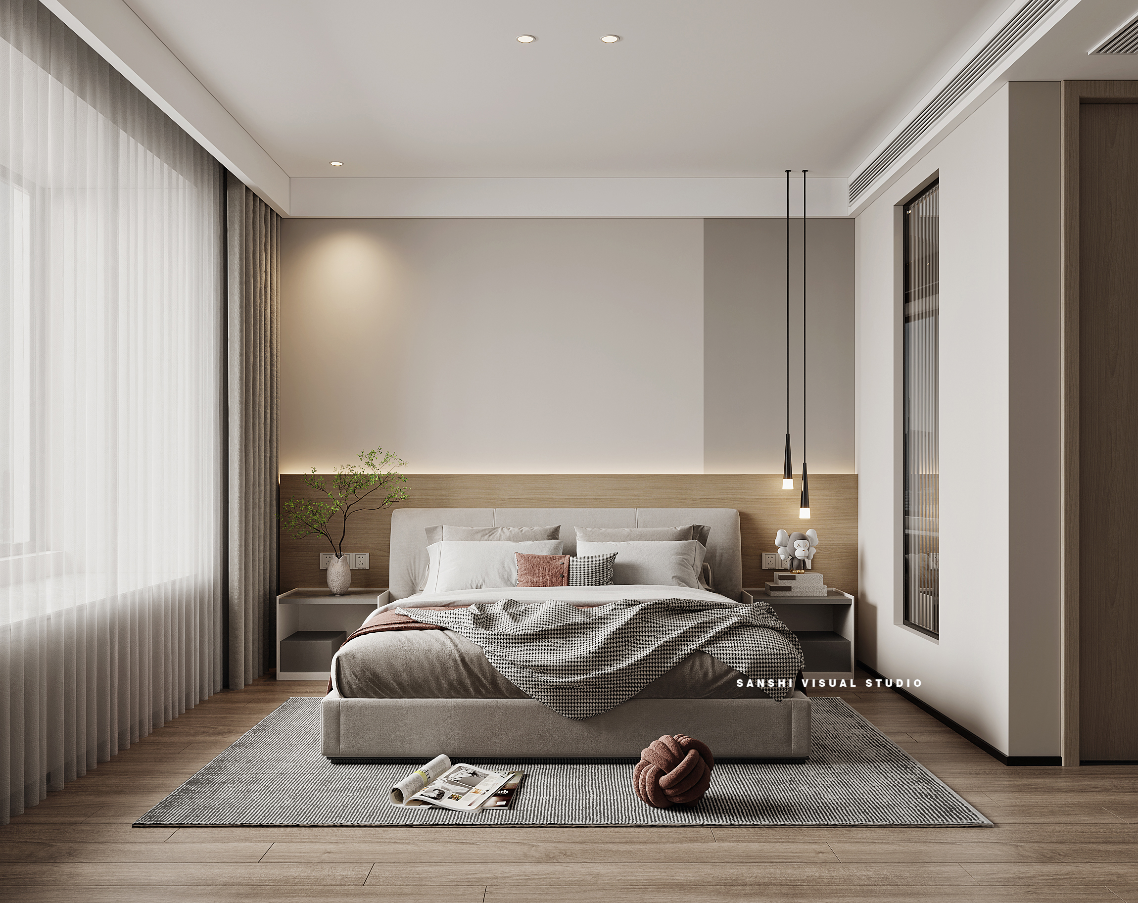 现代风格客餐厅,卧室设计丨三石视觉-8