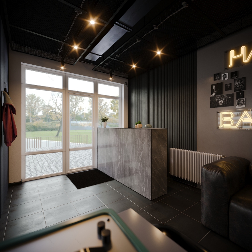 Modern Industrial Barbershop — Interior Visualization-9