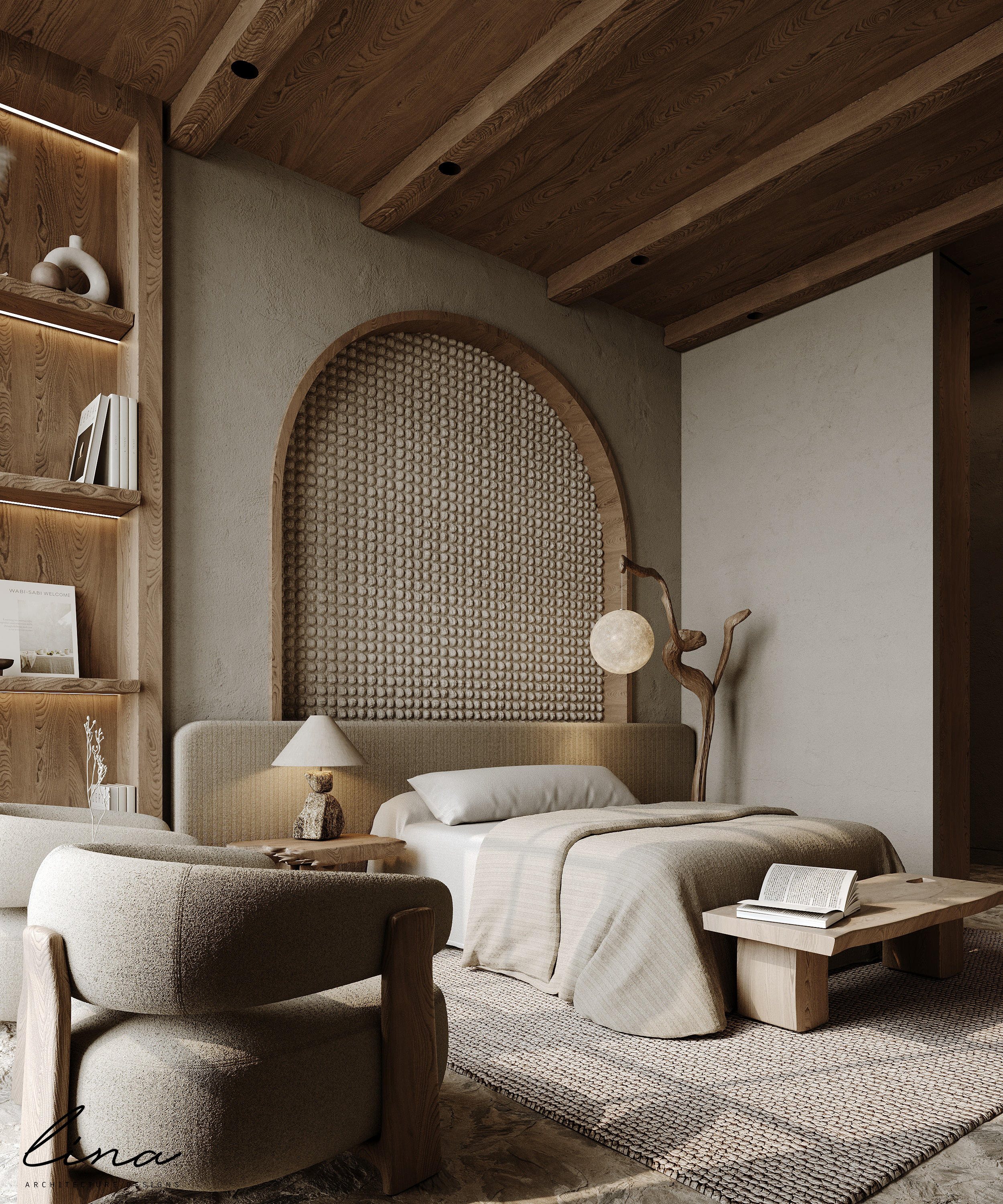 侘寂风房间

注：WABI SABI是源自日本美学概念侘寂，代表一种追求自然、质朴、残缺之美的理念 丨Ethar Nasser-5