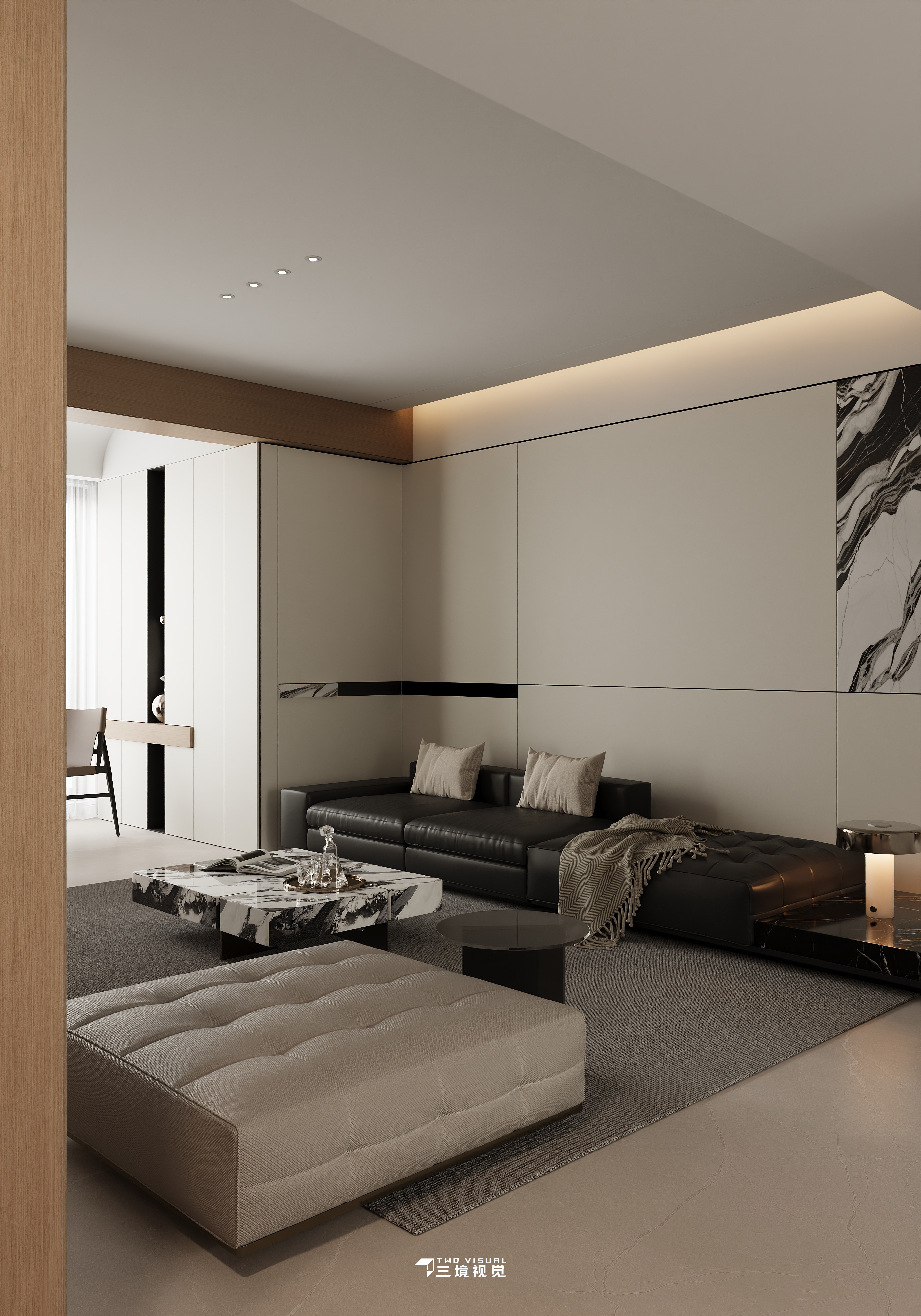 住宅-原木现代风客厅卧室设计-2