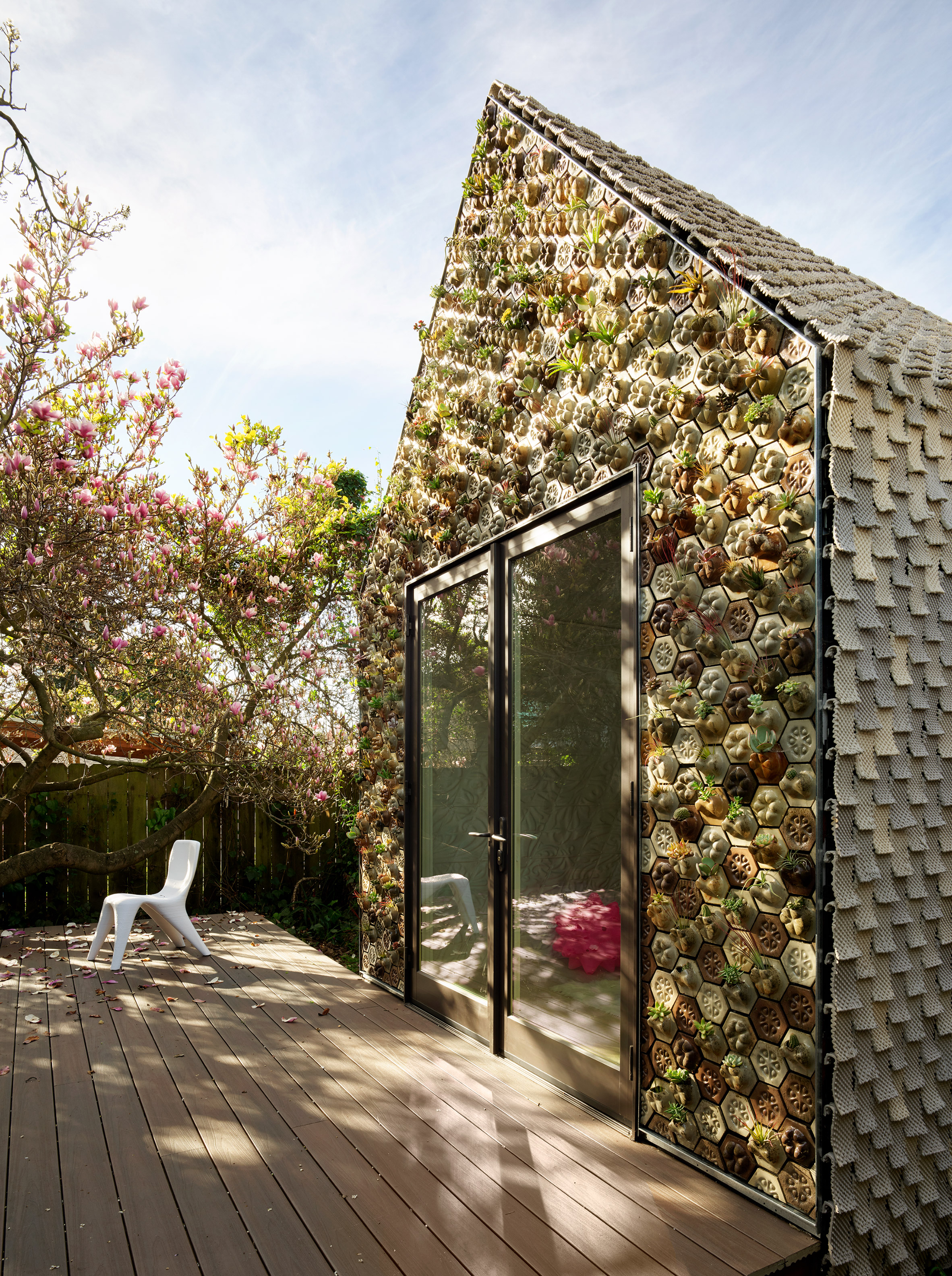 3D-printed tiles filled with succulents form cabin by Emerging Objects-23