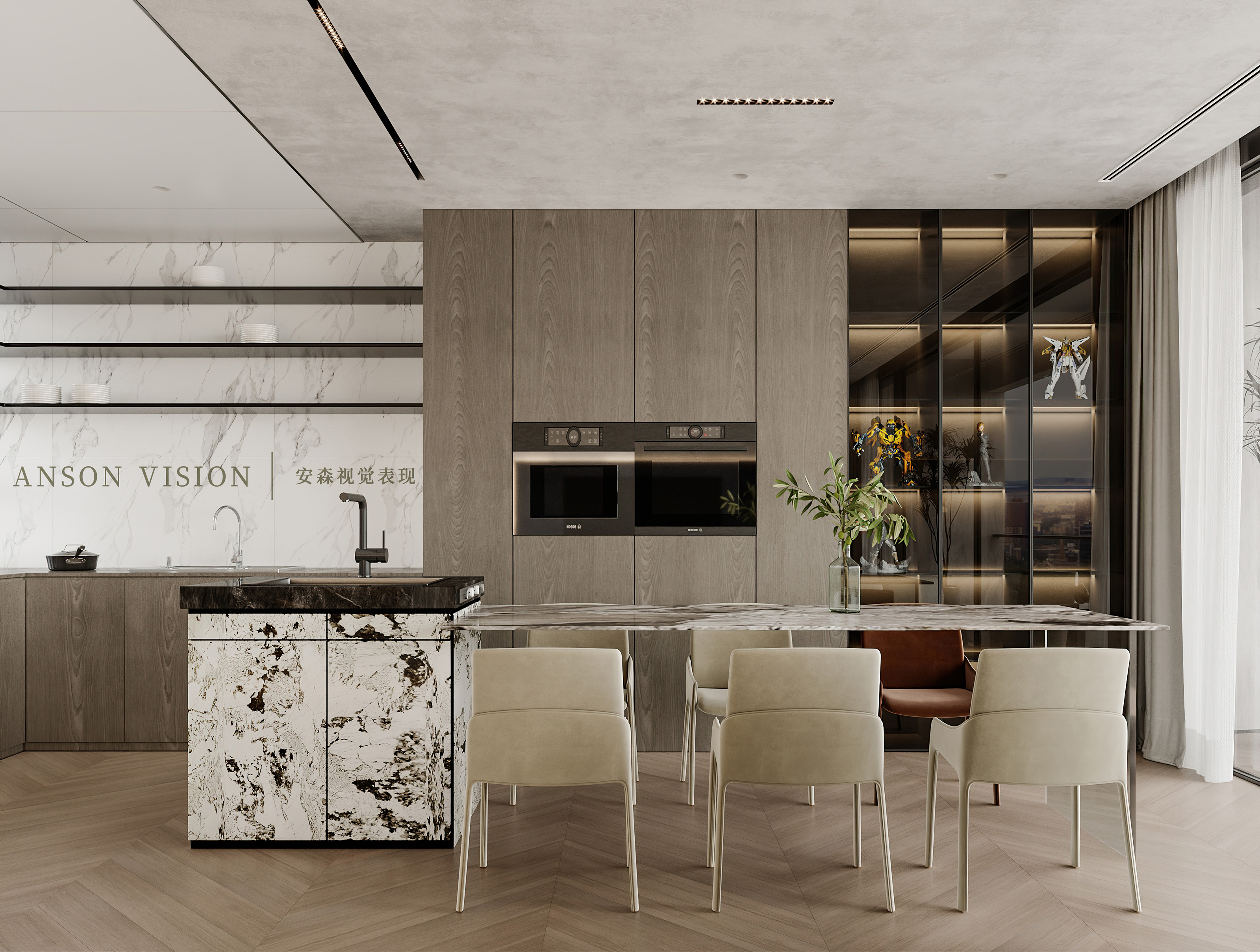 黑暗风现代客餐厅卧室设计案例丨Ansonvision·蒙头睡-29