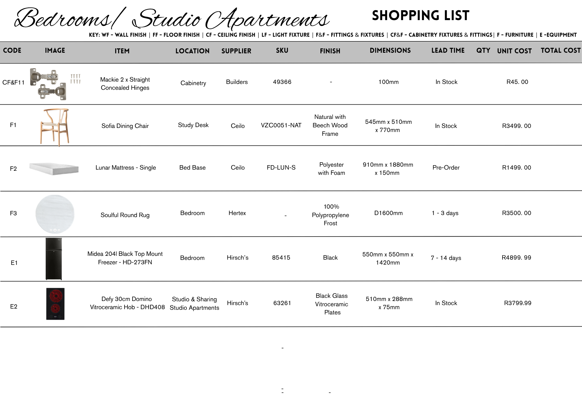 Walsingham Residence Shopping List-9