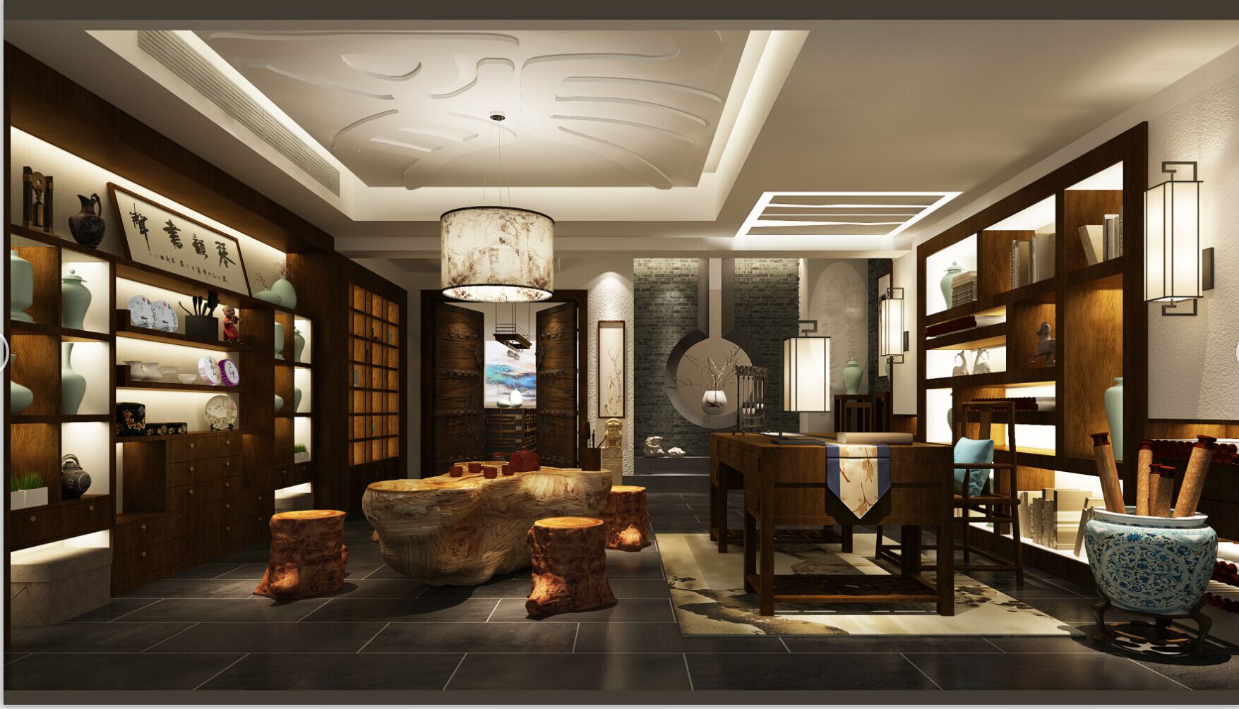 新中式 中式古典 奢华家装别墅样板房-3-14