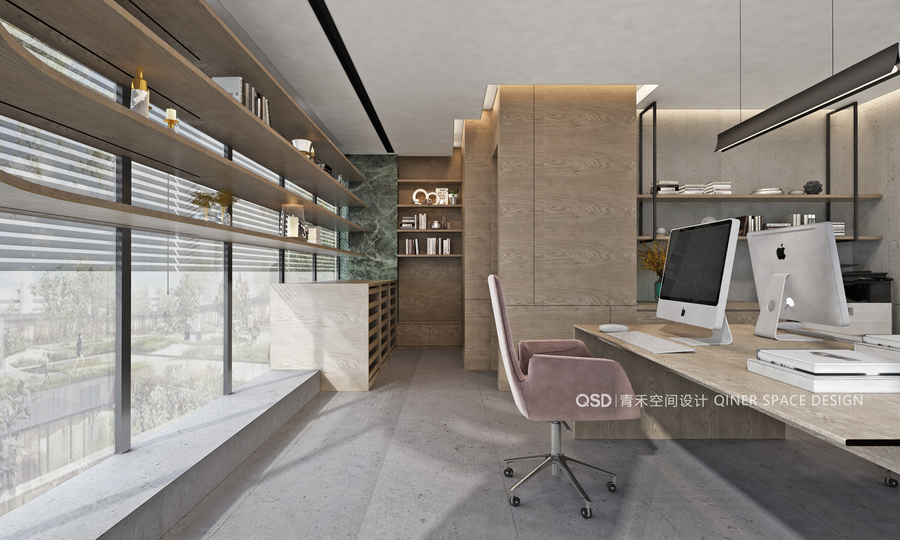 长沙现代办公空间，绿色石材与深色胡桃木的碰撞-15