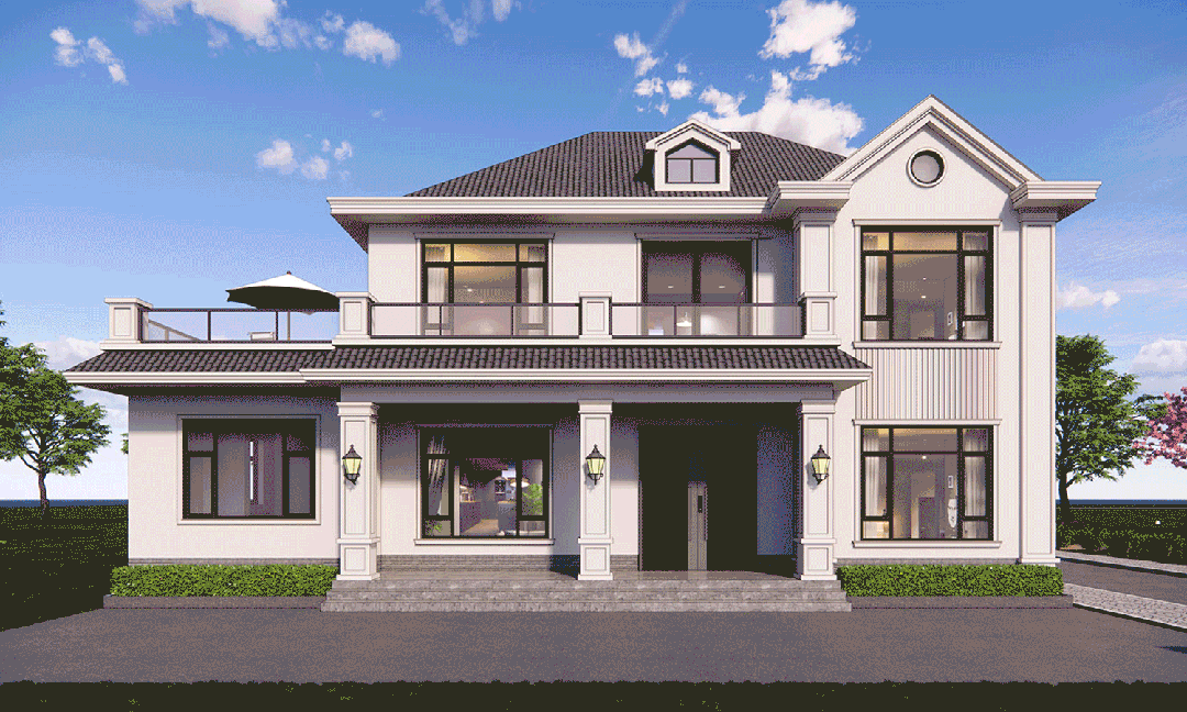 【设计师案例】土建参考造价36万,面宽16.6m×进深9.4m河南周口二层欧式别墅-1