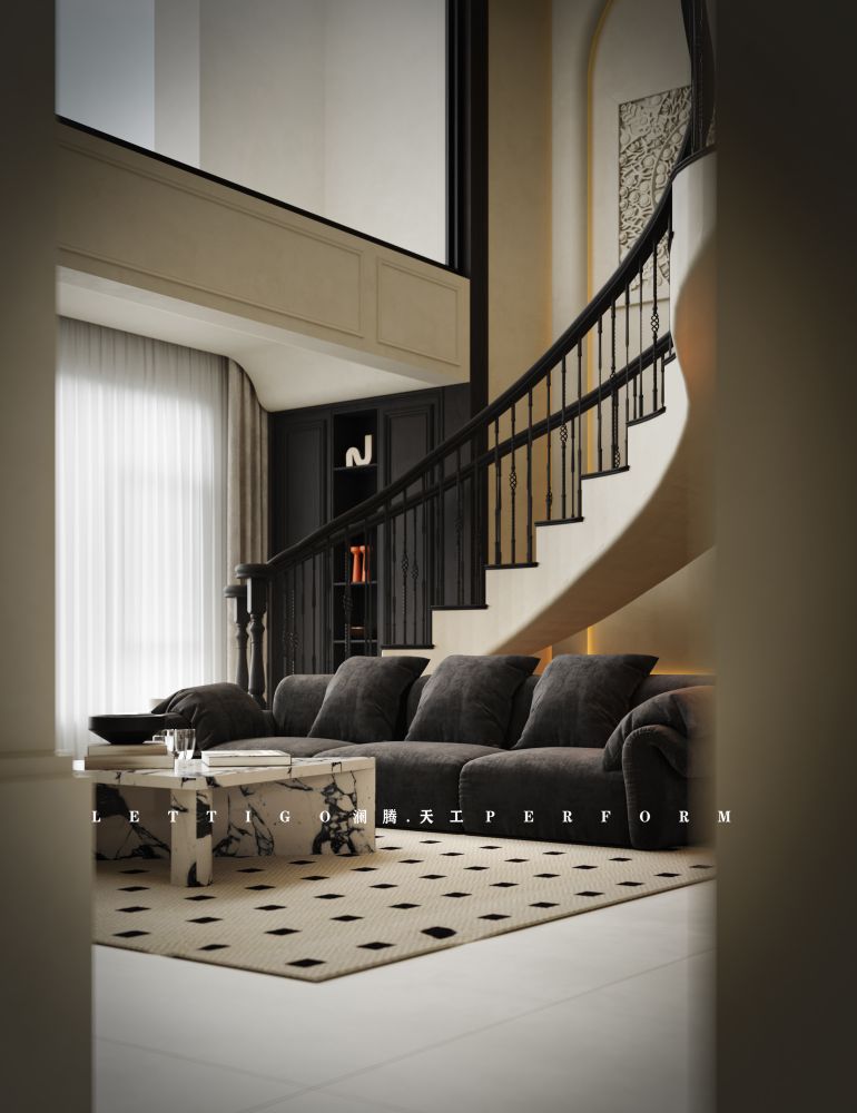 奶油法式挑空客厅+好多特写-3